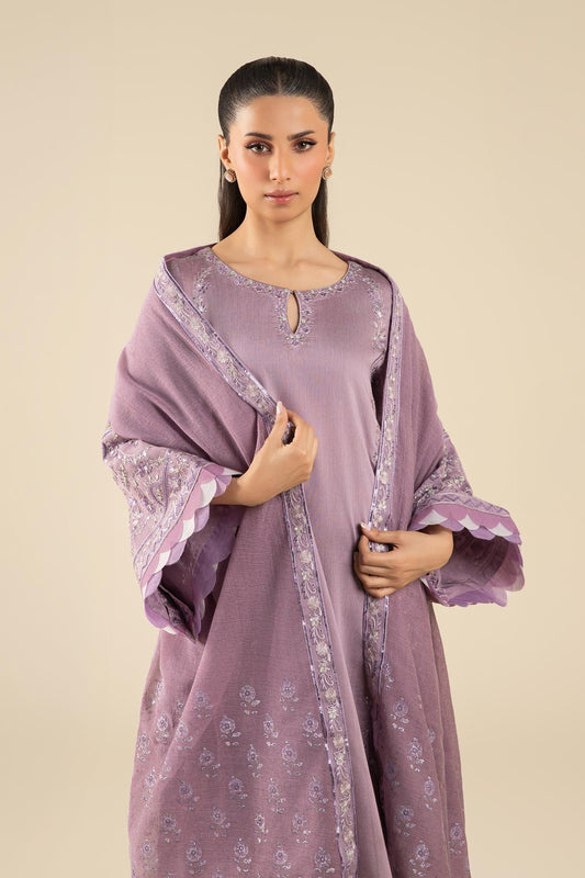 Maria B | Basics RTW | 3 Pc Embroidered Two Tone Silk Suit | MB-FS25-17 XS Lilac Silk