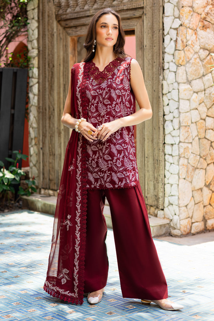 Marjjan | Seraya Lawn 25 | MBL- 19 B Custom Size Maroon Lawn