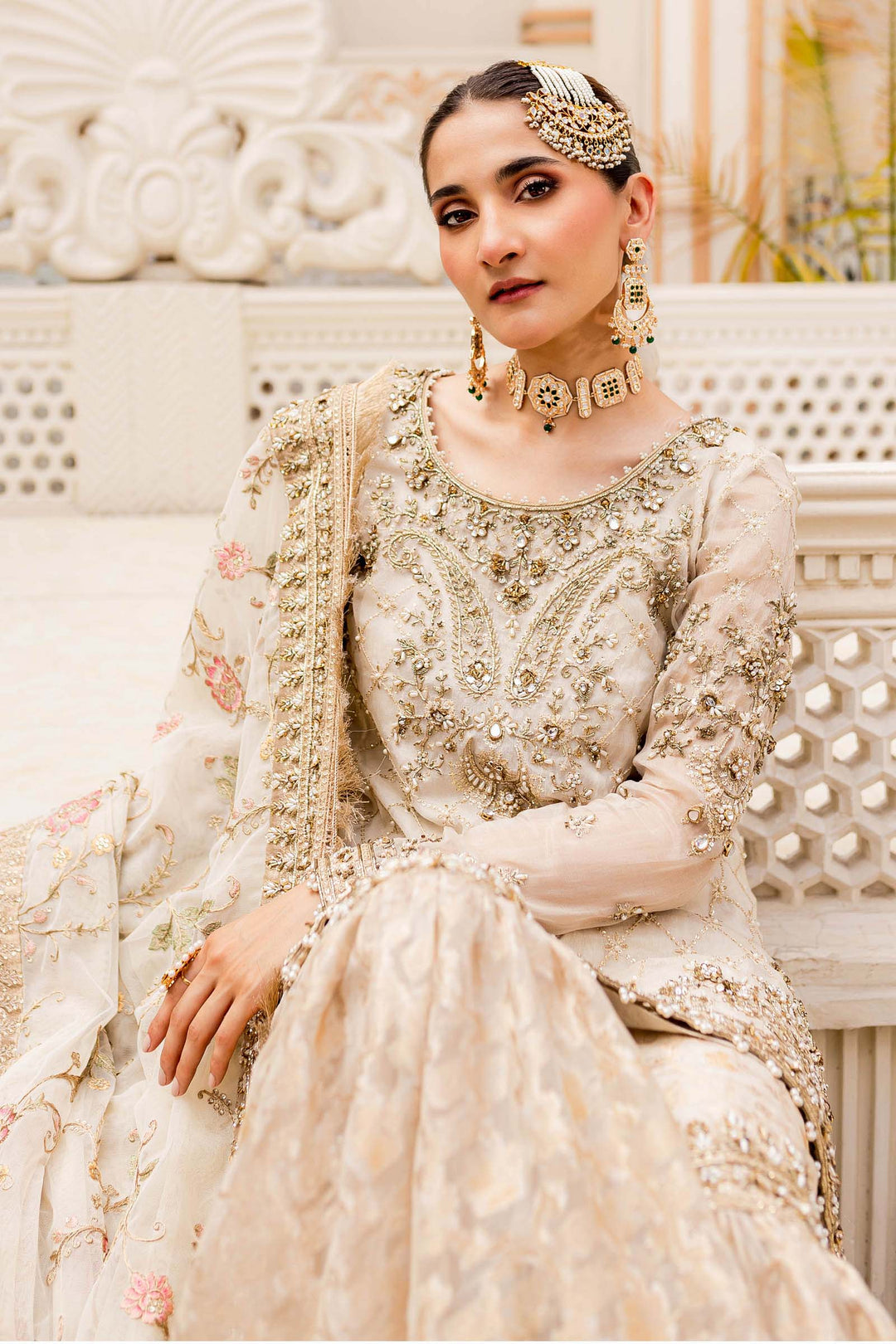 Maria B | Bridal Couture | Ivory Gold MC-906 - Pakistani Designer Dress - by Maria B | Type: Ladies Clothes - 100% Original at Saira Sultan