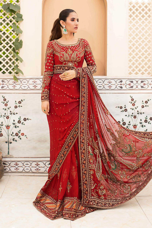 Maria B | Bridal Couture | Deep Red MC-910 - Pakistani Designer Dress - by Maria B | Type: Ladies Clothes - 100% Original at Saira Sultan