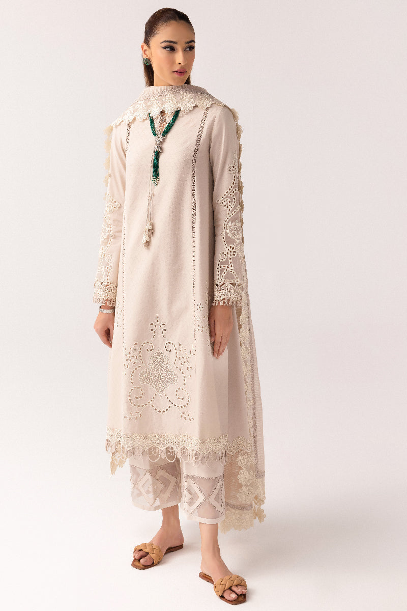Qalamkar | Basic Pret 25 | KT-03 Naire XS Off White Jacquard Weaved Lawn