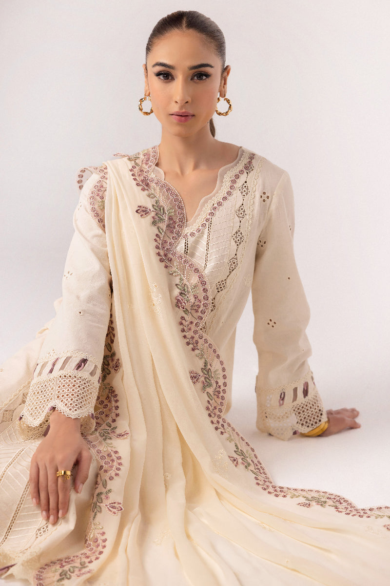 Qalamkar | Basic Pret 25 | KT-01 Lverah M Ivory Jacquard Weaved Lawn