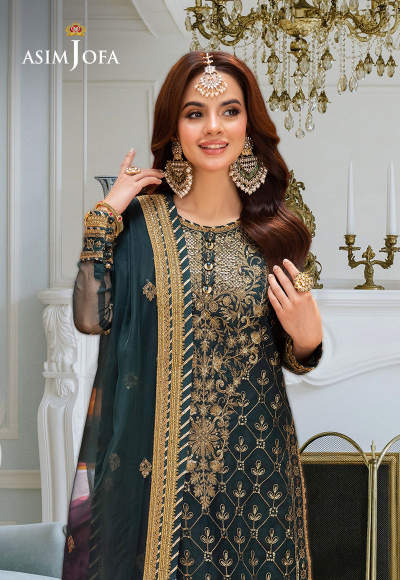 Asim Jofa | festive luxe | AJEM-25 XL Bottle Green Organza