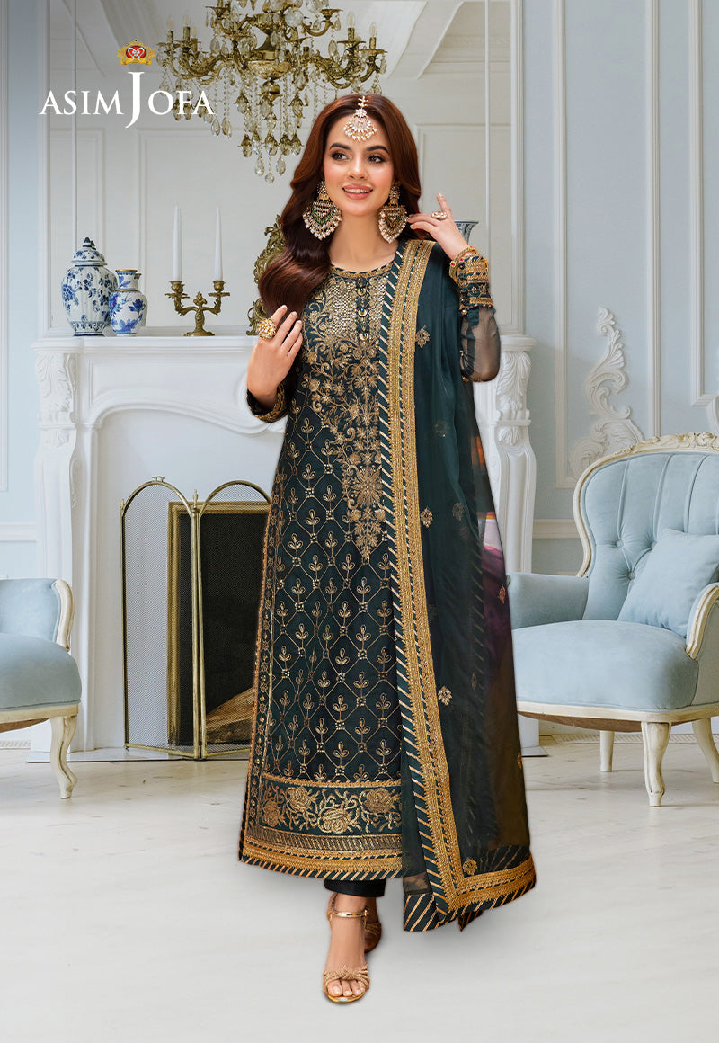 Asim Jofa | festive luxe | AJEM-25 Custom Size Bottle Green Organza