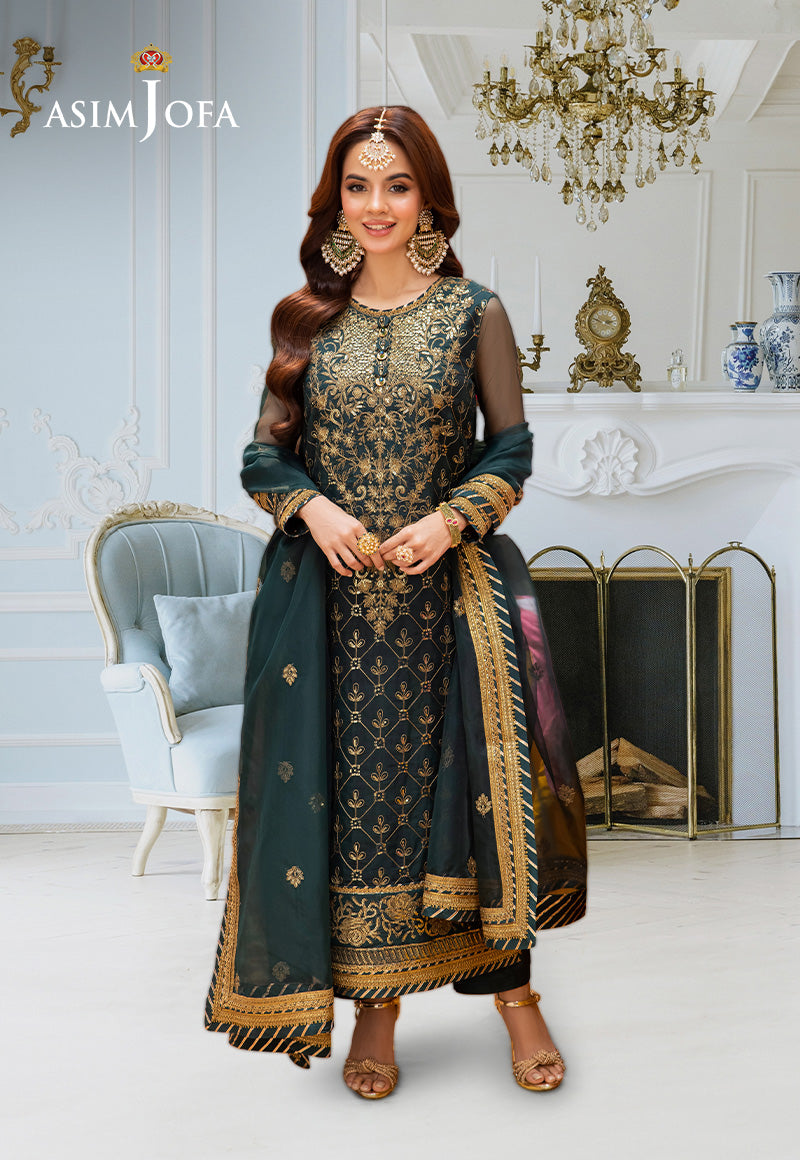 Asim Jofa | festive luxe | AJEM-25 XS Bottle Green Organza
