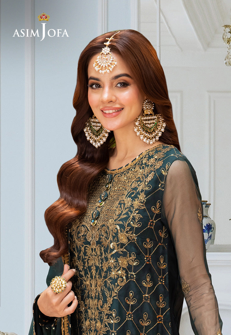Asim Jofa | festive luxe | AJEM-25 M Bottle Green Organza