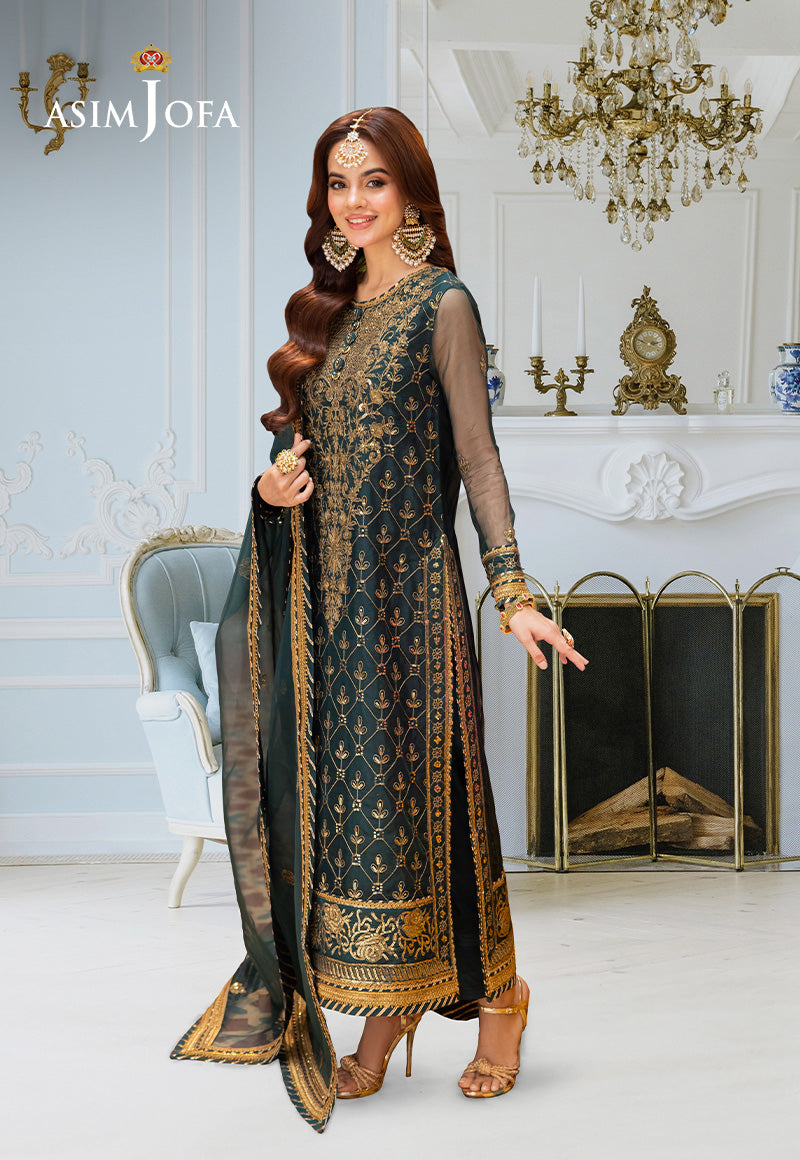 Asim Jofa | festive luxe | AJEM-25 S Bottle Green Organza