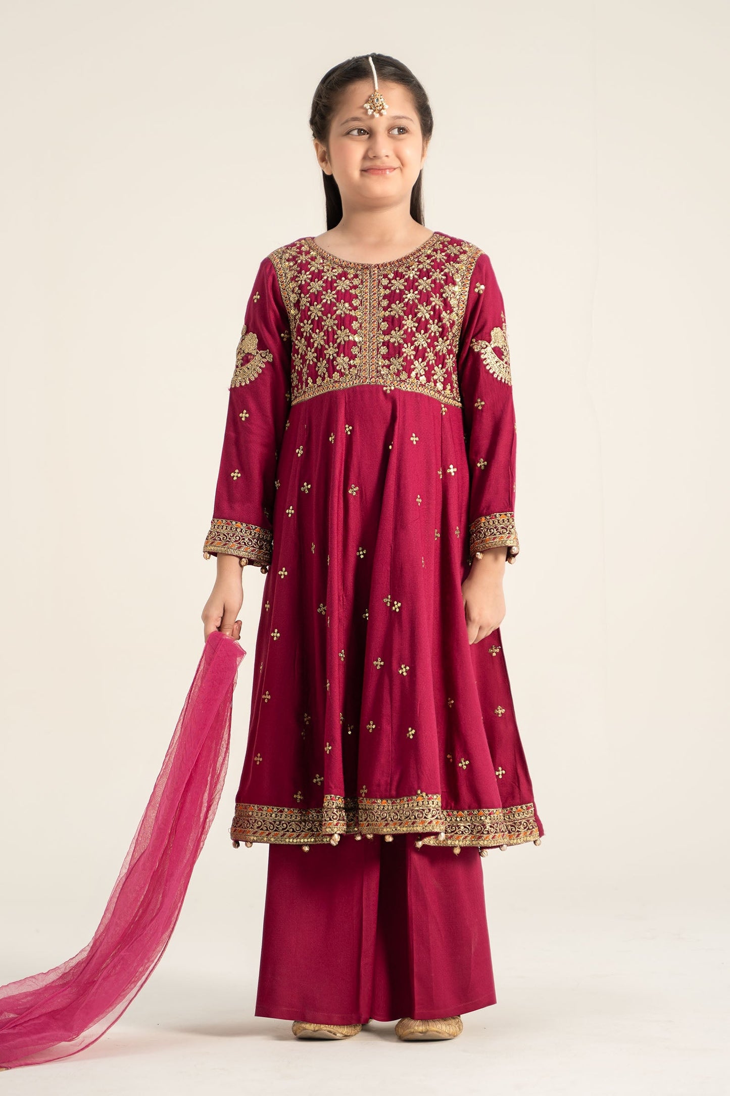 Maria B | 3 Piece Embroidered Linen Suit | MKD-W24-18 4-Feb Maroon