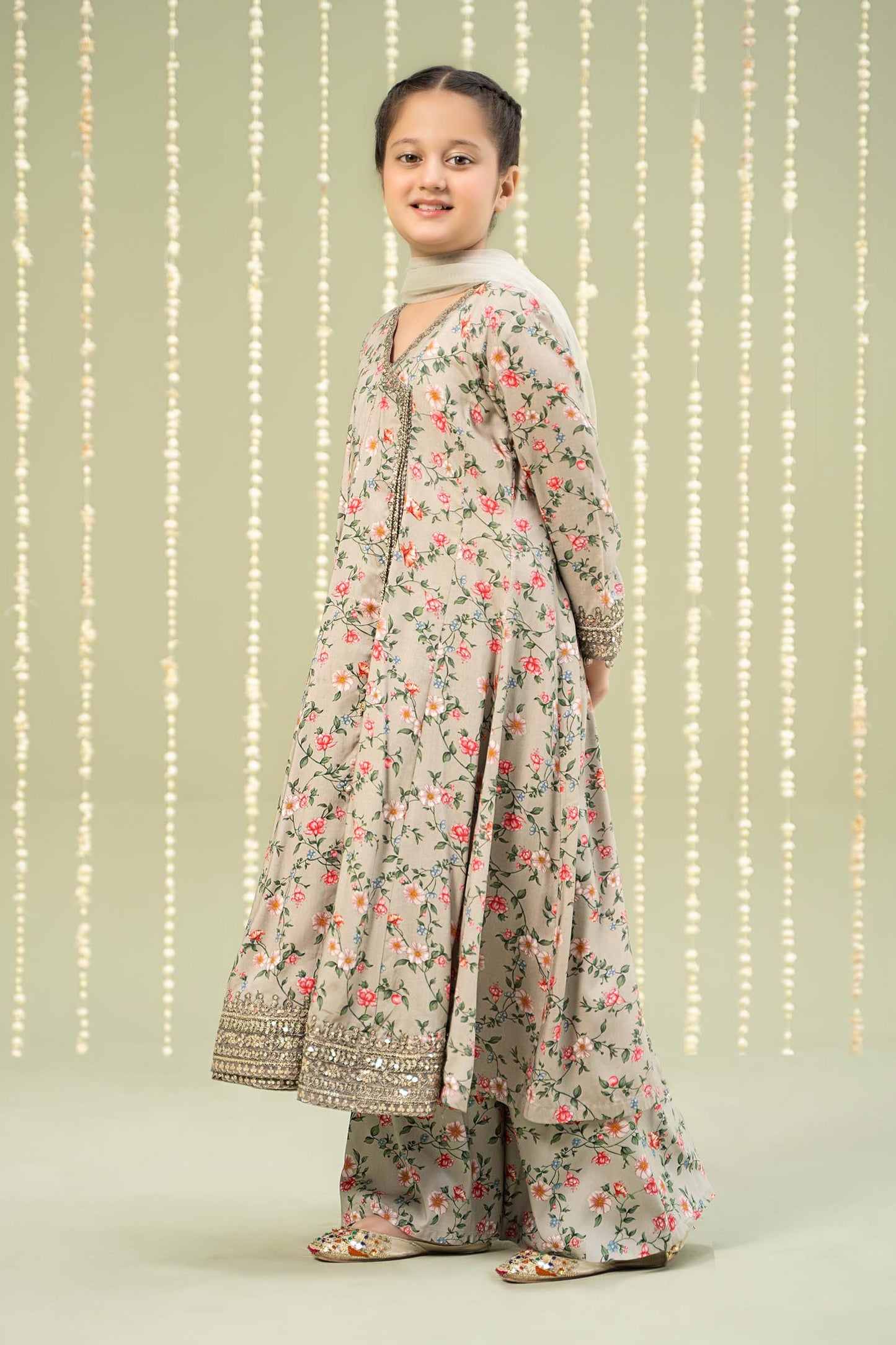Maria B | 3 Piece Printed Linen Suit | MKD-W24-26 14-Dec Beige