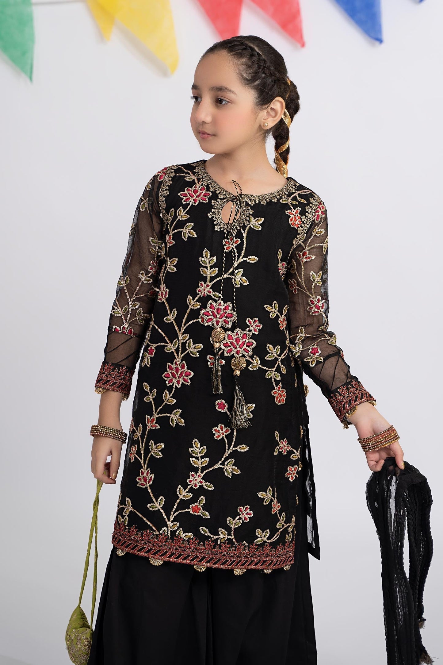 Maria B | 3 Piece Embroidered Organza Suit | MKS-EF24-30 8-Jun Black