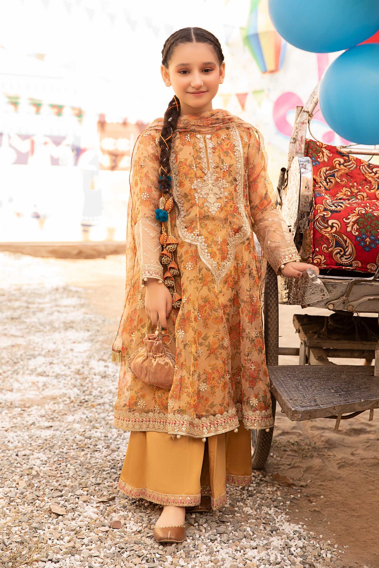 Maria B | 3 Piece Embroidered Zari Masoori Organza Suit | MKS-EF24-38 4-Feb Gold