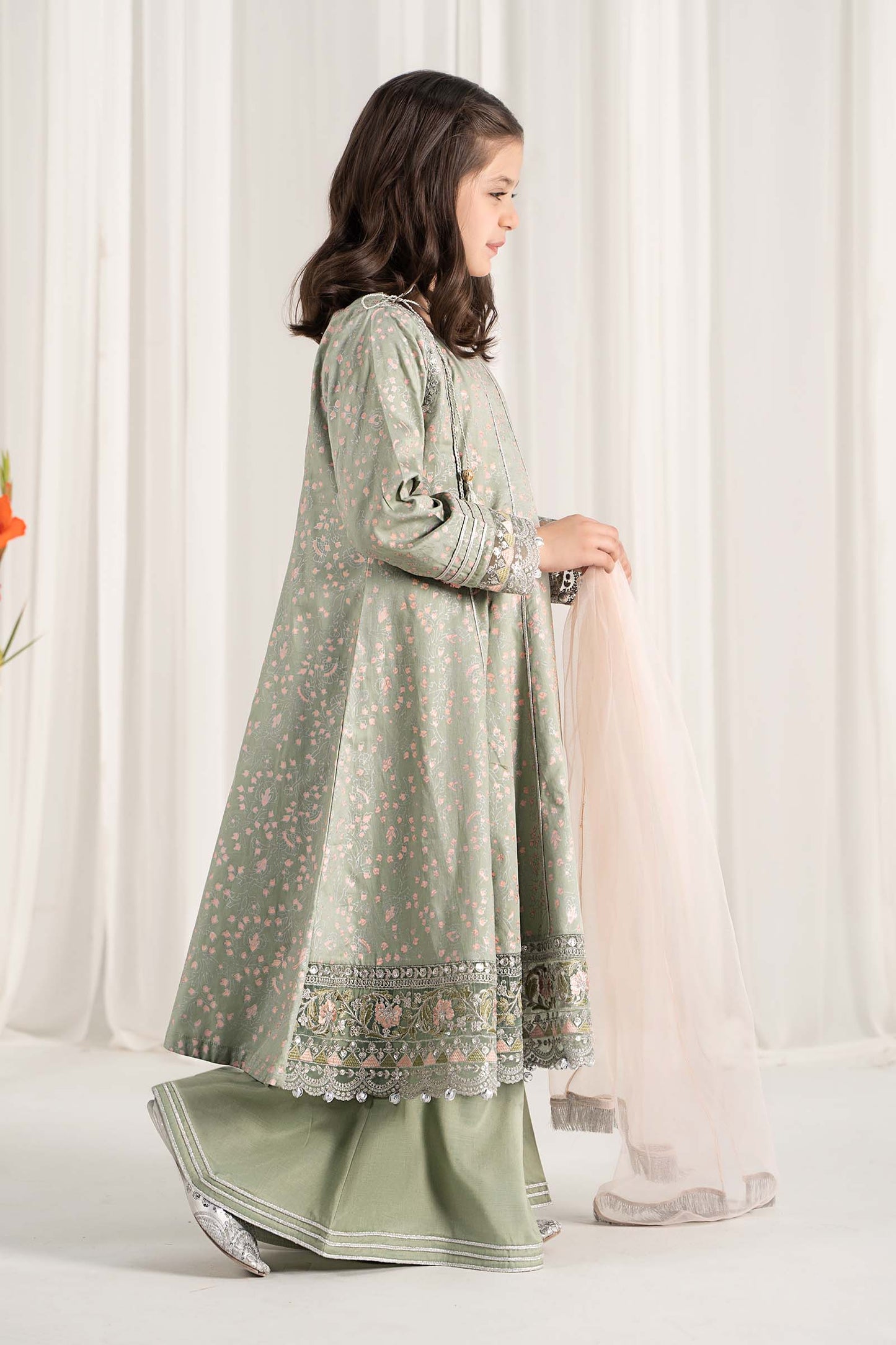 Maria B | 3 Piece Embroidered Cotton Satin Suit | MKS-EF25-08 10-Aug Green