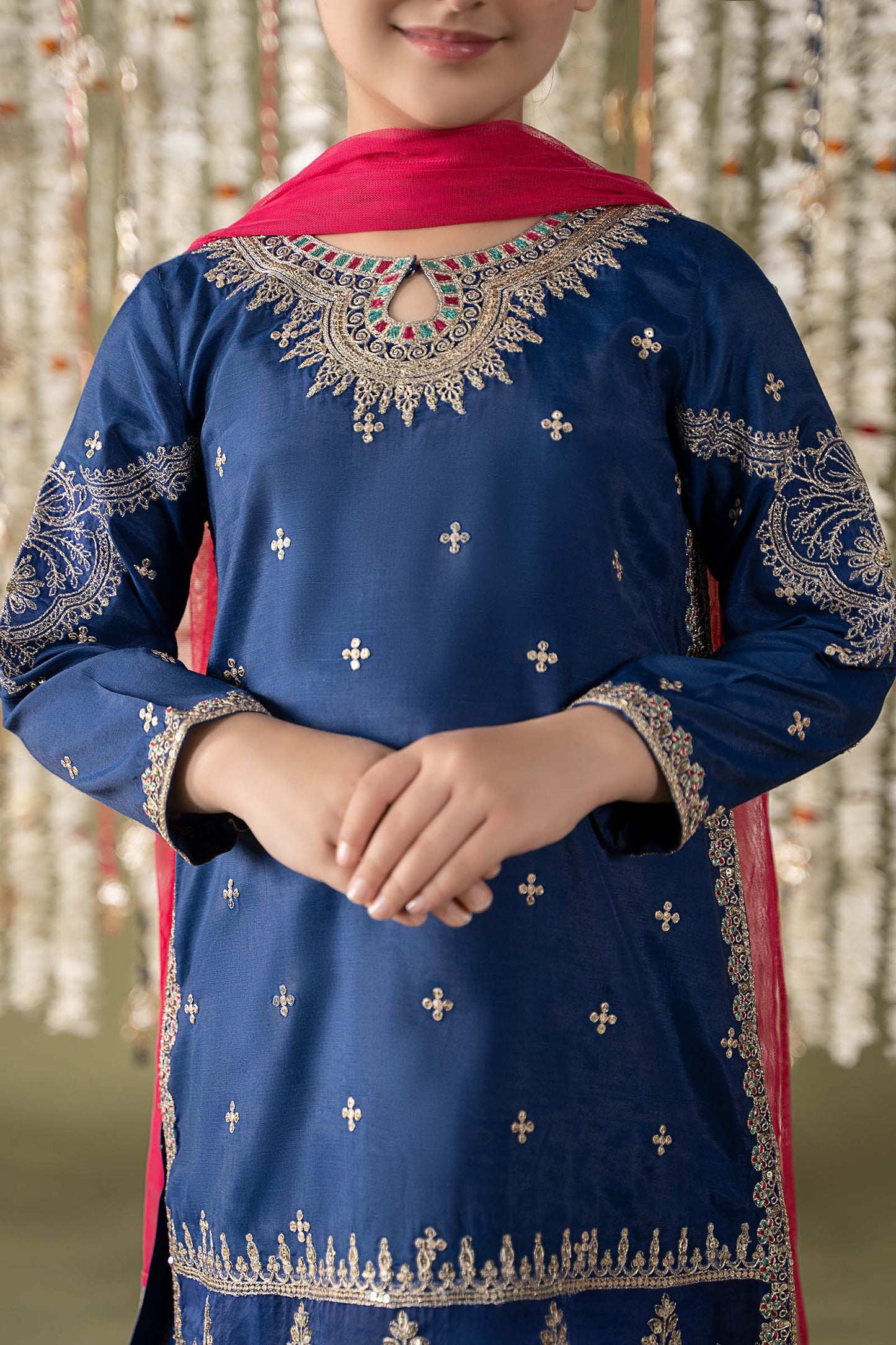 Maria B | 3 Piece Embroidered Raw Silk Suit | MKS-EF25-27 10-Aug Blue