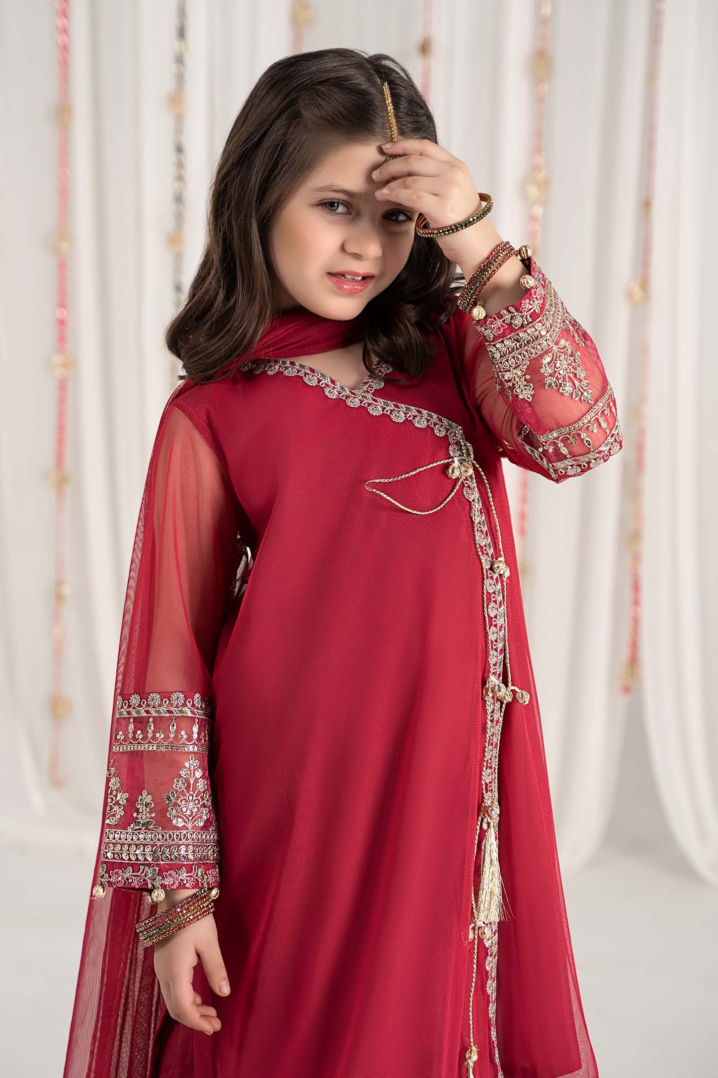 Maria B | 3 Piece Embroidered Polyester Net Suit | MKS-EF25-43 6-Apr Pink