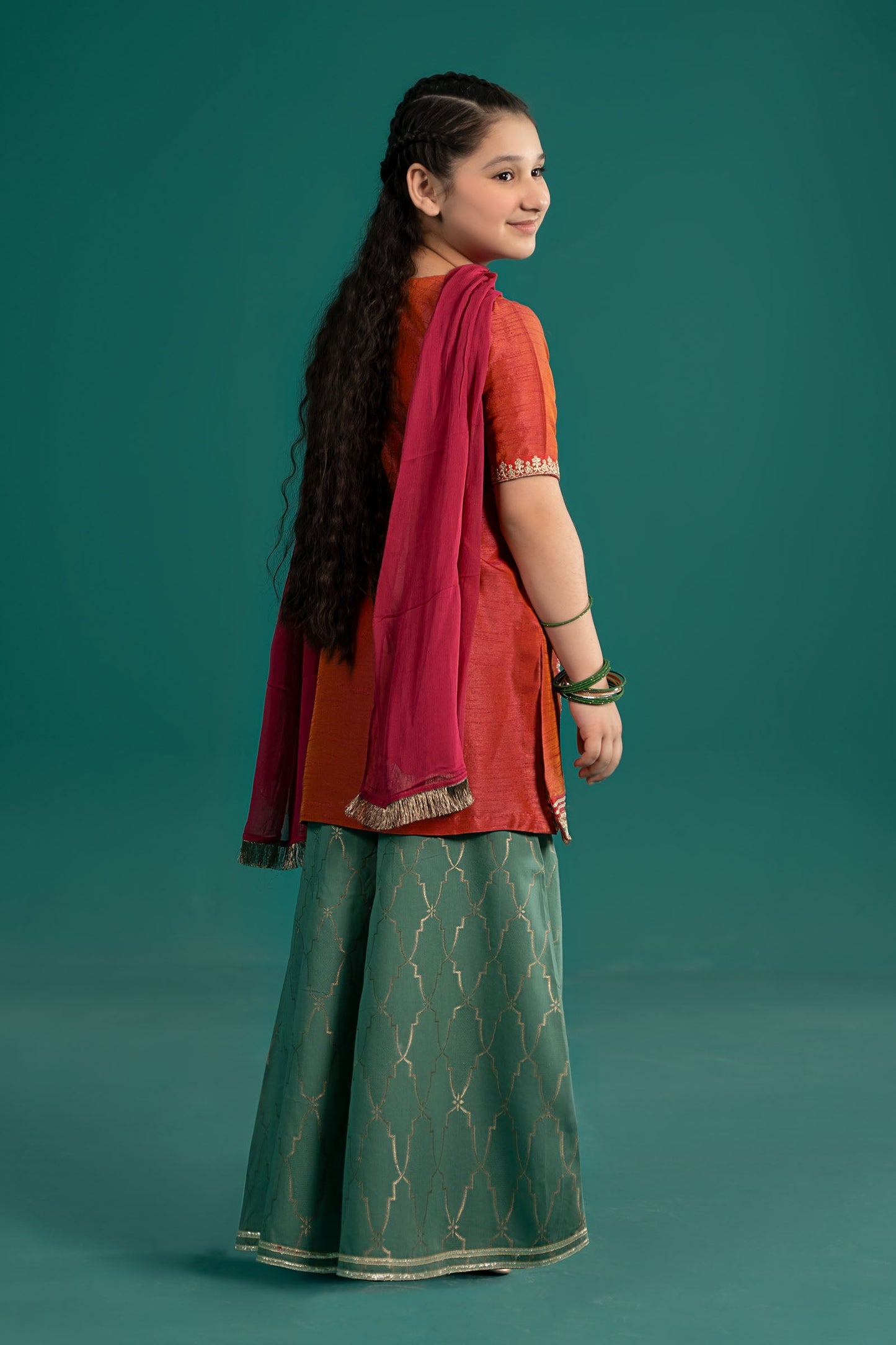 Maria B | 3 Piece Embroidered Raw Silk Suit | MKS-EF25-45 14-Dec Orange