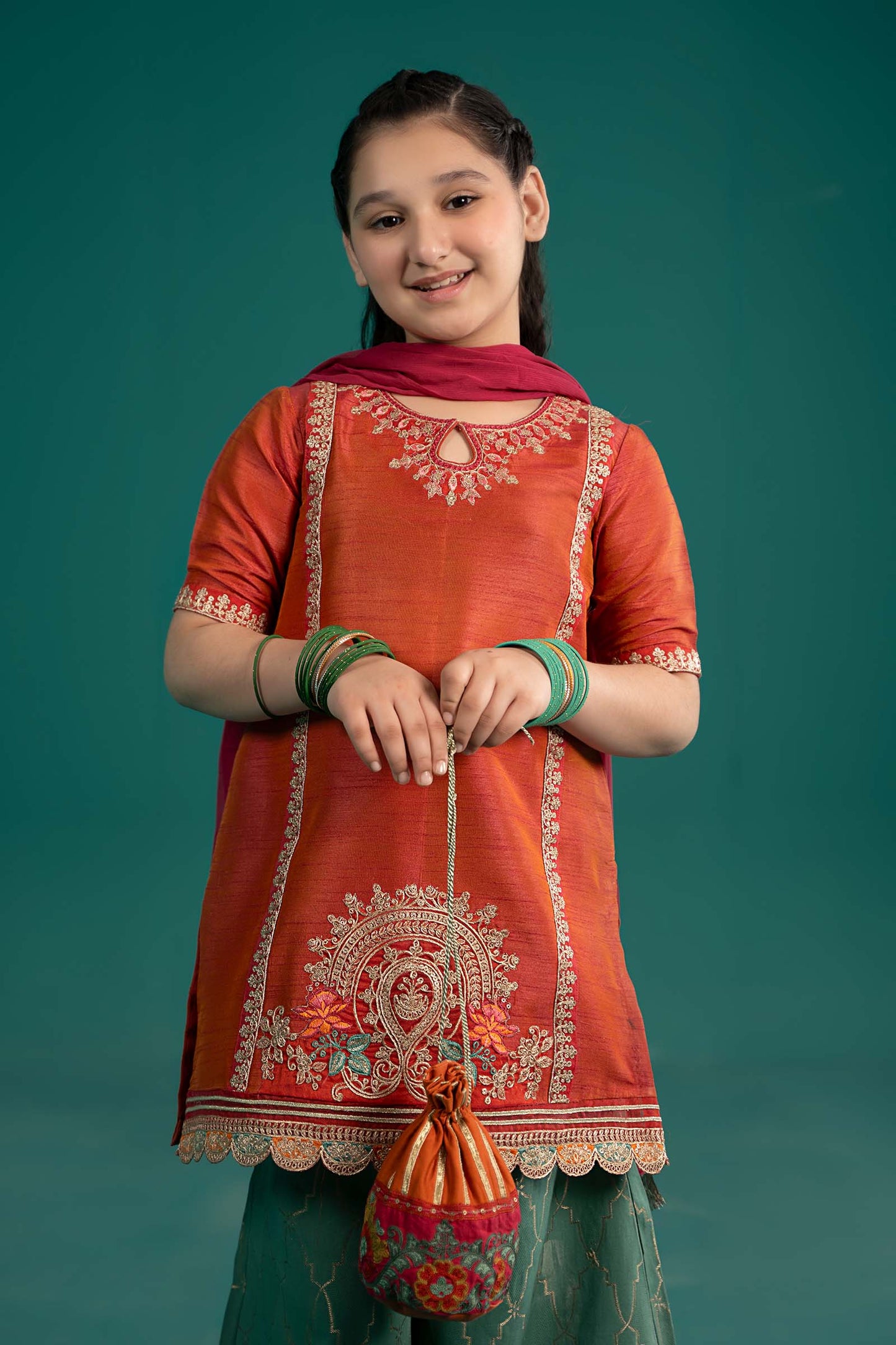 Maria B | 3 Piece Embroidered Raw Silk Suit | MKS-EF25-45 8-Jun Orange