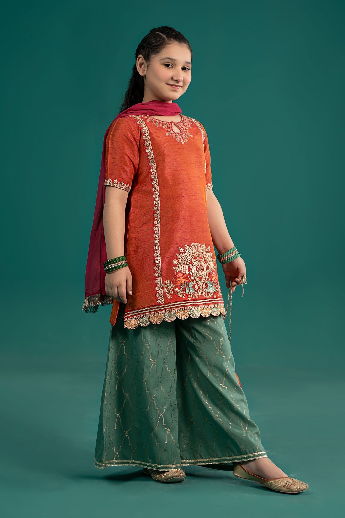 Maria B | 3 Piece Embroidered Raw Silk Suit | MKS-EF25-45 12-Oct Orange