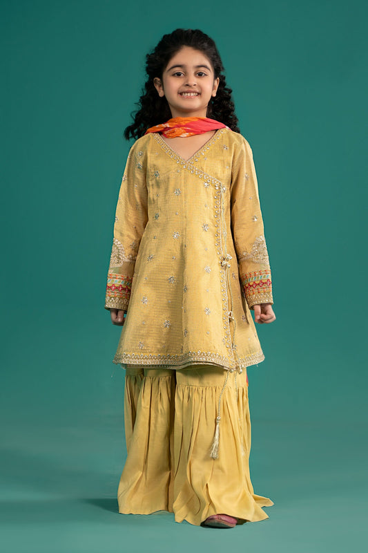 Maria B | 3 Piece Embroidered Cotton Zari Net Suit | MKS-EF25-46 4-Feb Yellow