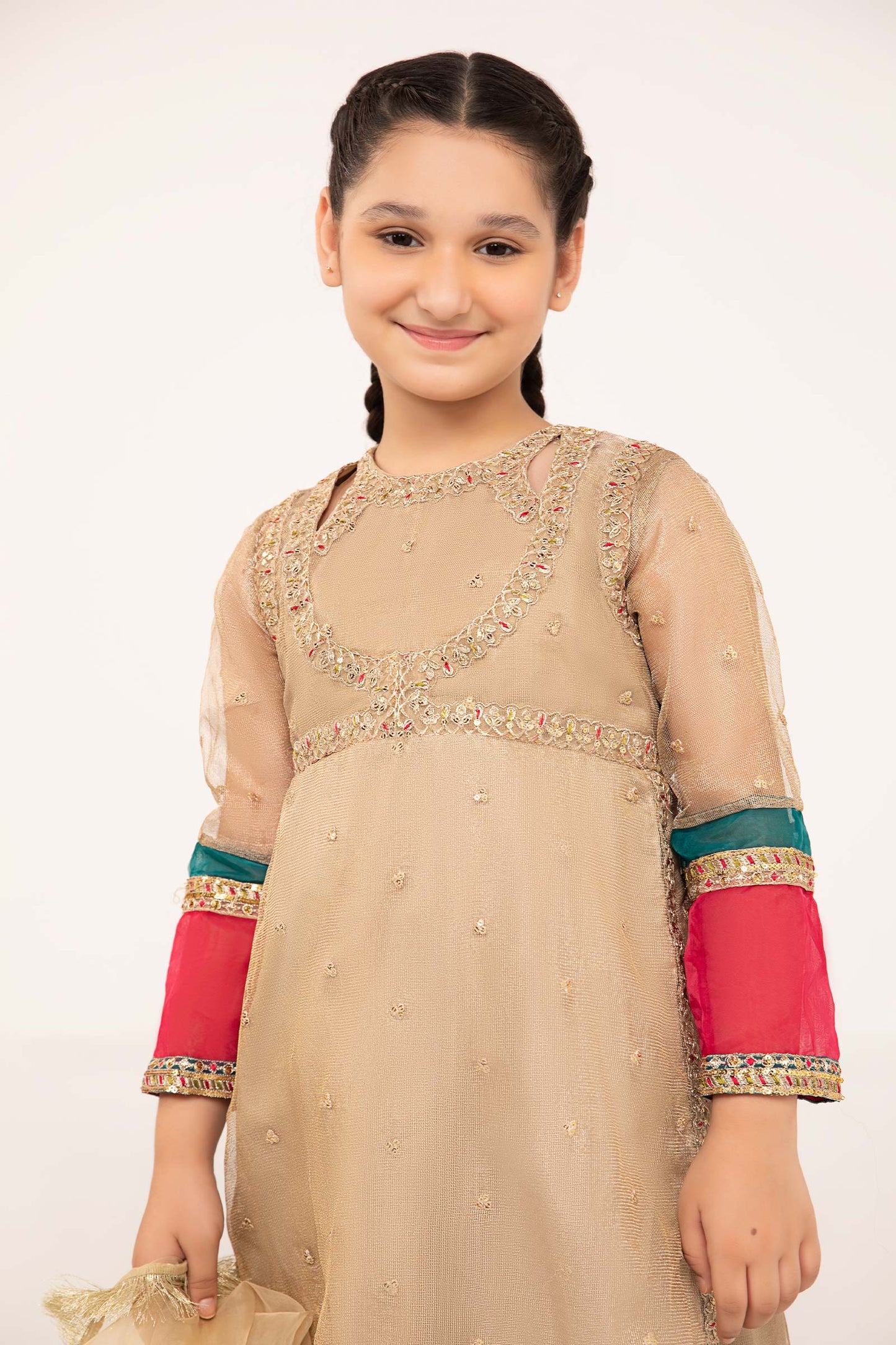 Maria B | 3 Piece Embroidered Zari Net Suit | MKS-PF24-03 6-Apr Beige