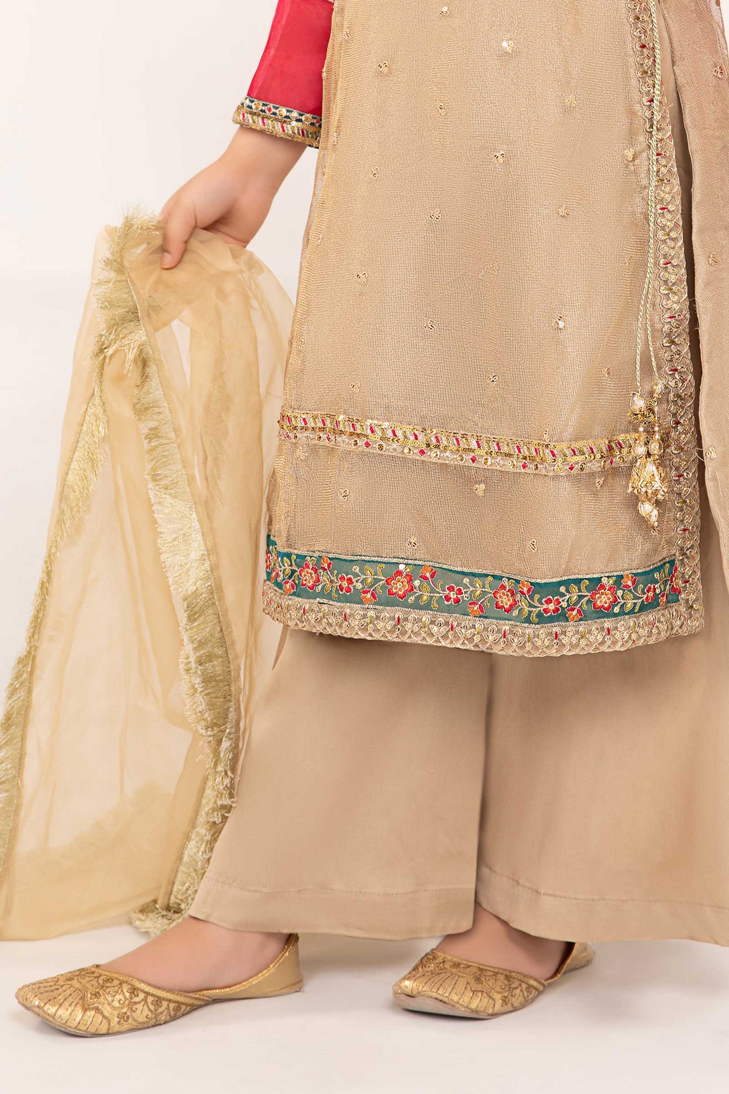 Maria B | 3 Piece Embroidered Zari Net Suit | MKS-PF24-03 8-Jun Beige