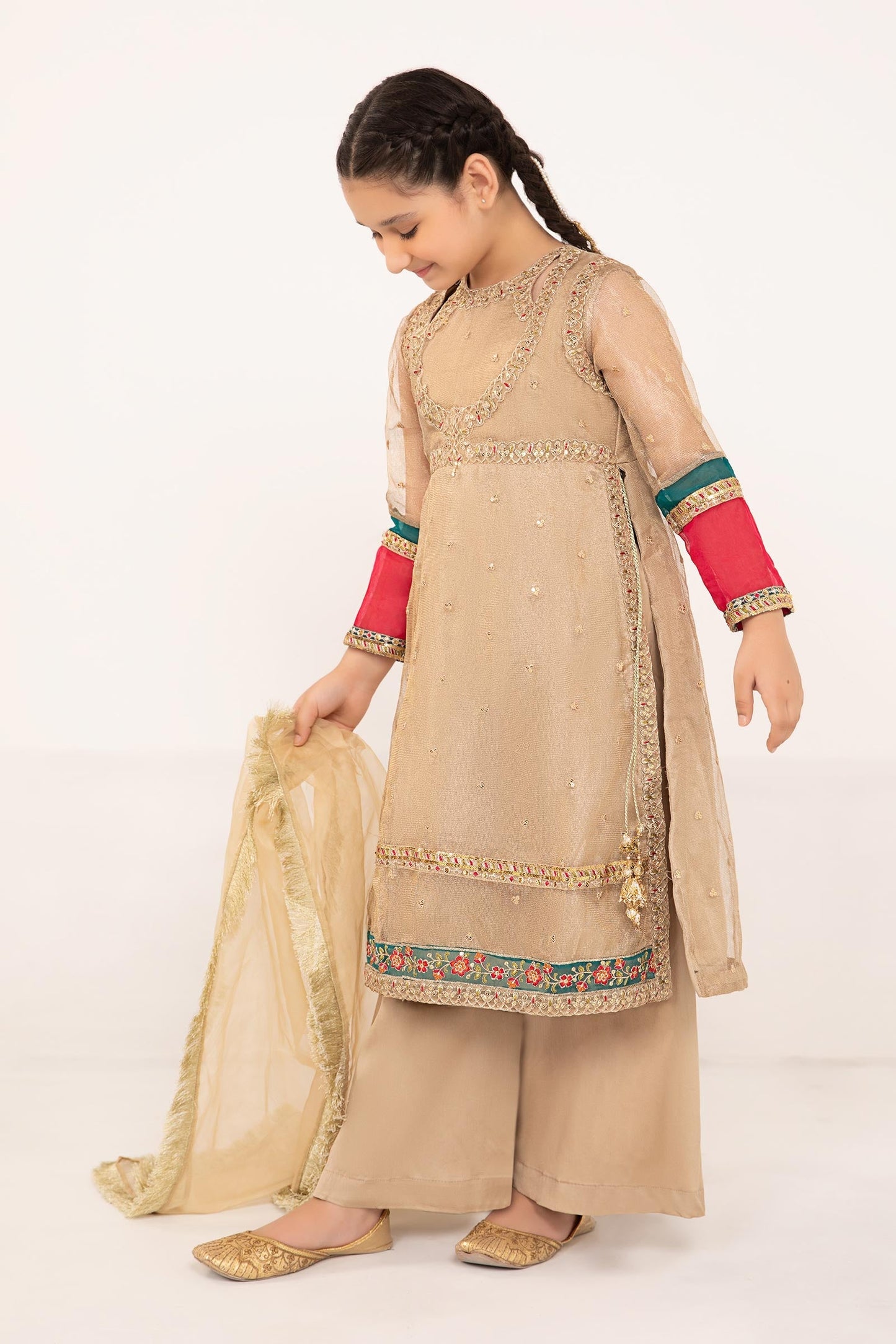 Maria B | 3 Piece Embroidered Zari Net Suit | MKS-PF24-03 10-Aug Beige