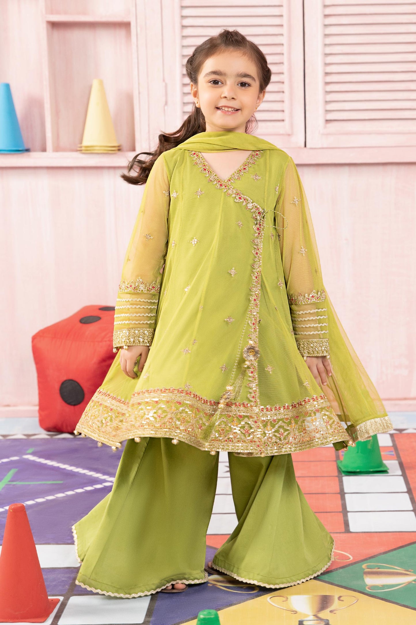Maria B | 3 Piece Embroidered Net Suit | MKS-PF24-05 6-Apr Green