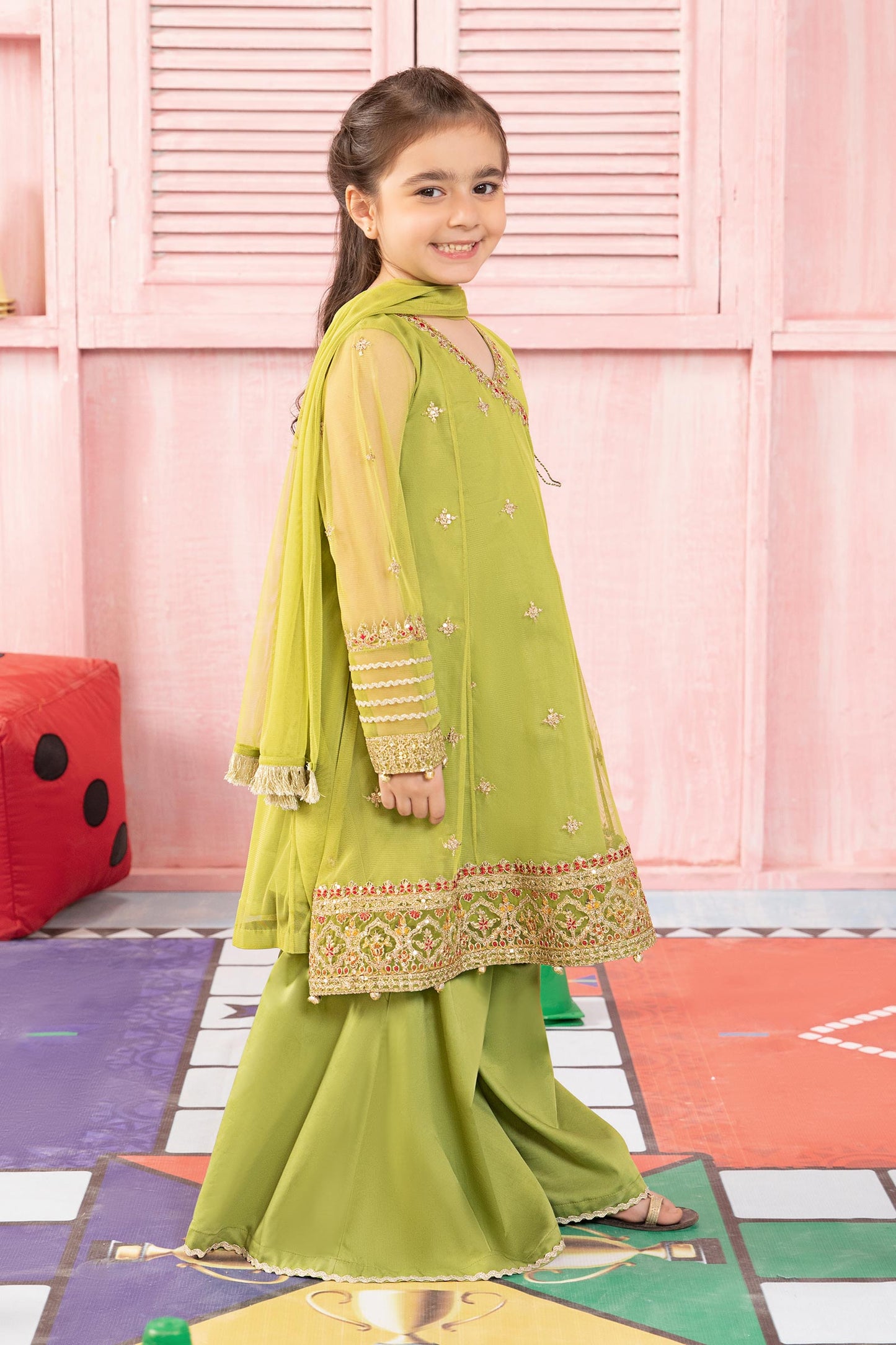 Maria B | 3 Piece Embroidered Net Suit | MKS-PF24-05 12-Oct Green