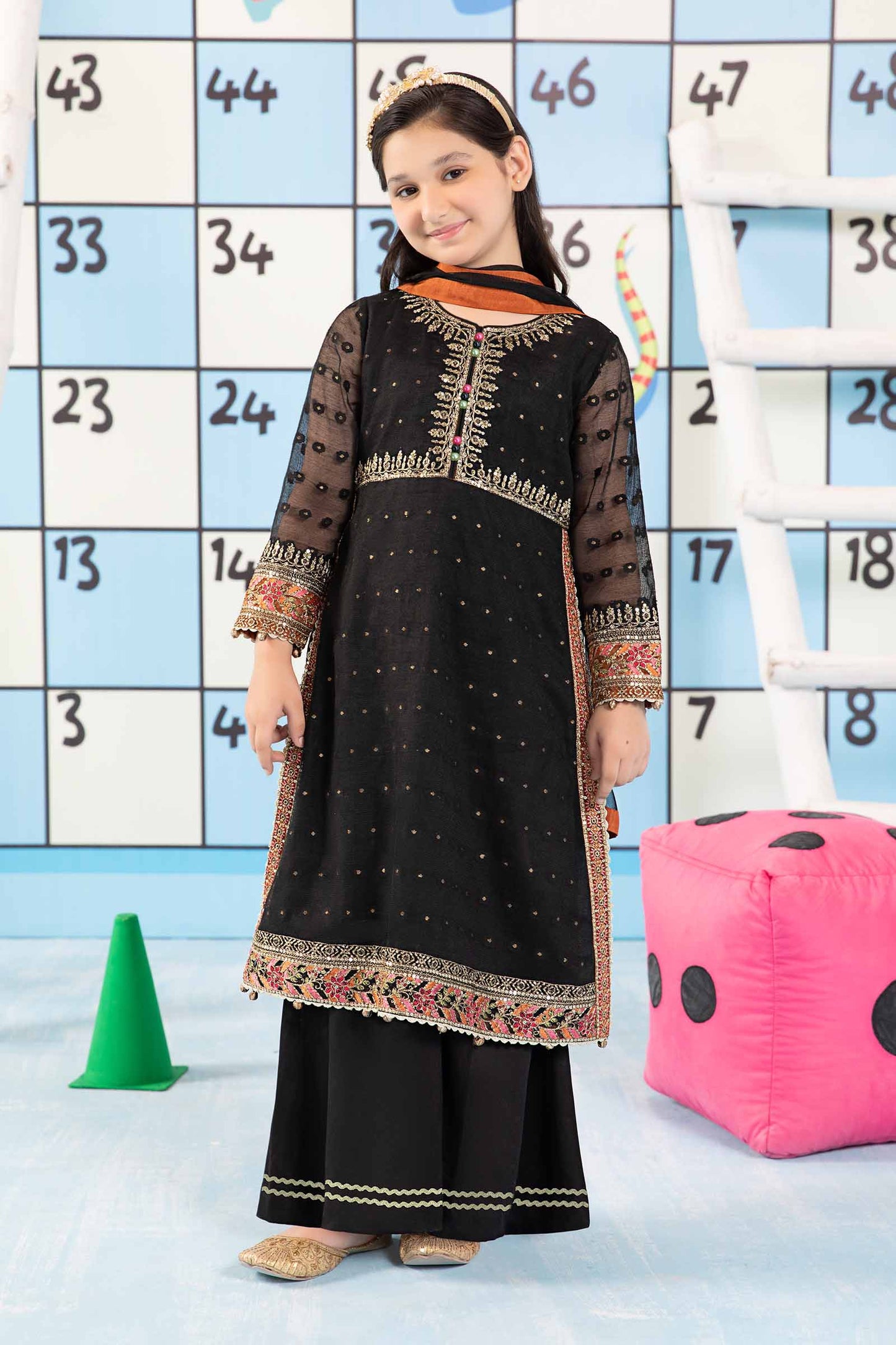 Maria B | 3 Piece Embroidered Cotton Zari Net Suit | MKS-PF24-06 4-Feb Black