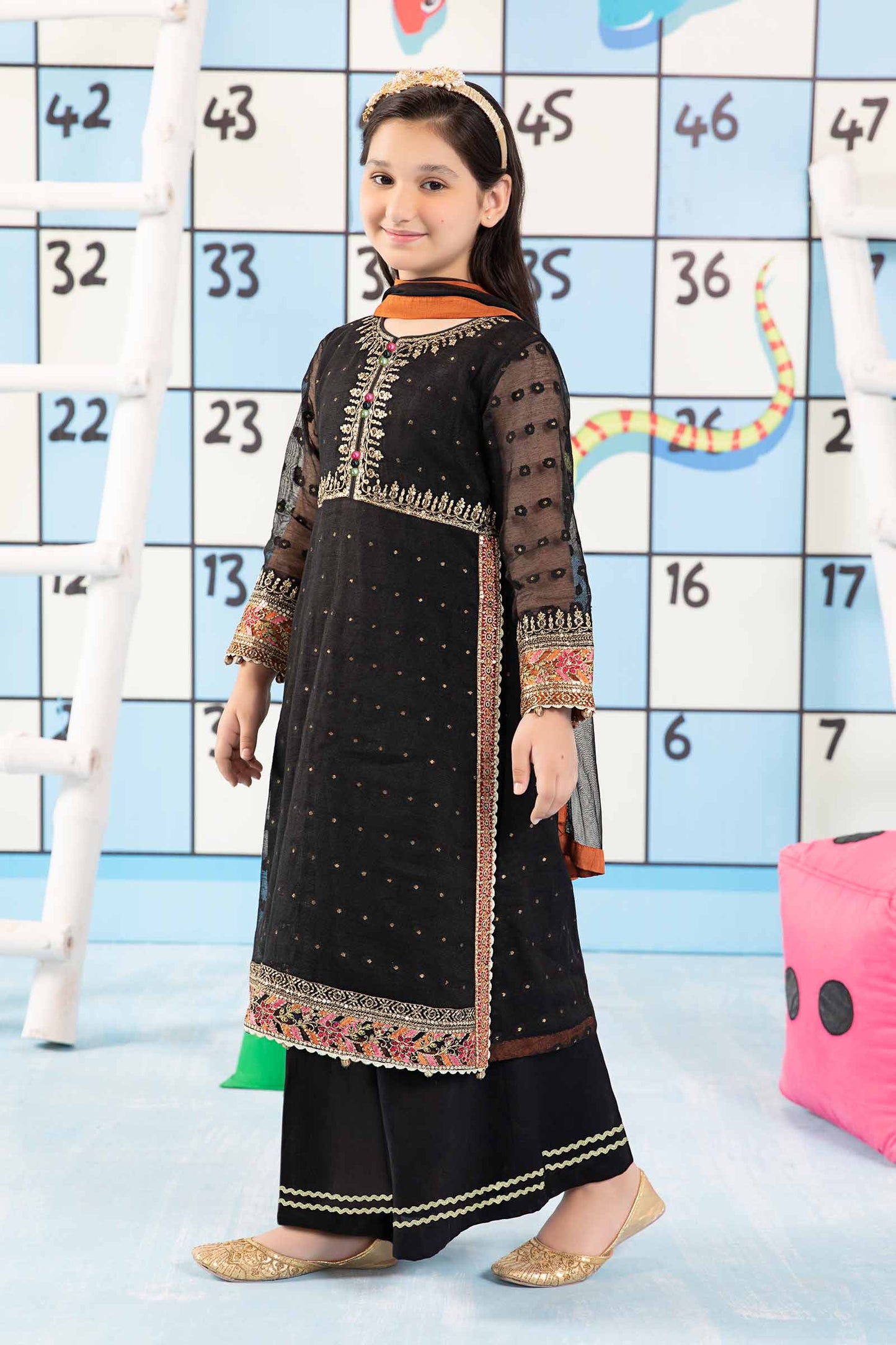 Maria B | 3 Piece Embroidered Cotton Zari Net Suit | MKS-PF24-06 12-Oct Black