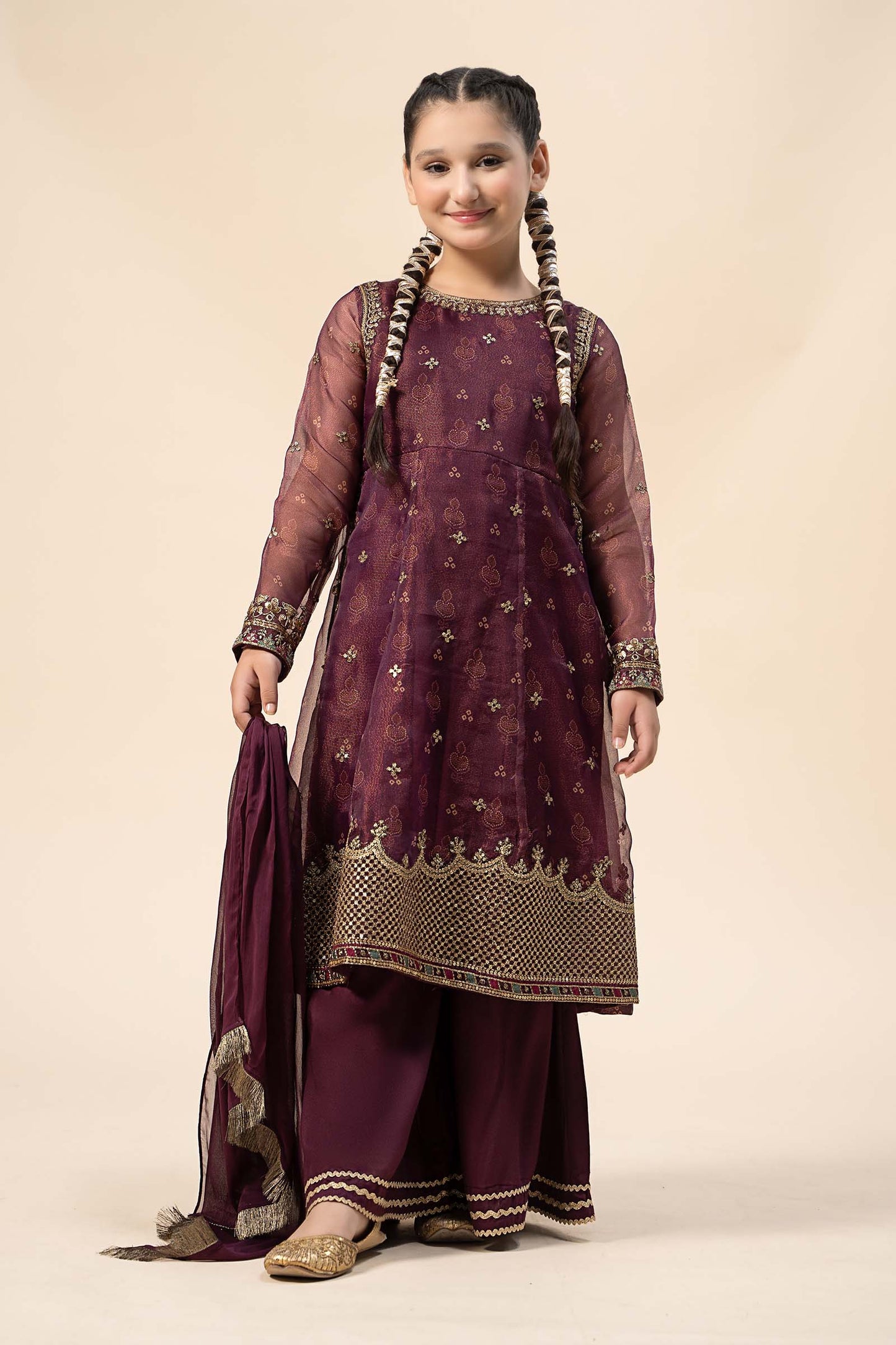 Maria B | 3 Piece Embroidered Cotton Net Suit | MKS-W24-01 4-Feb Purple