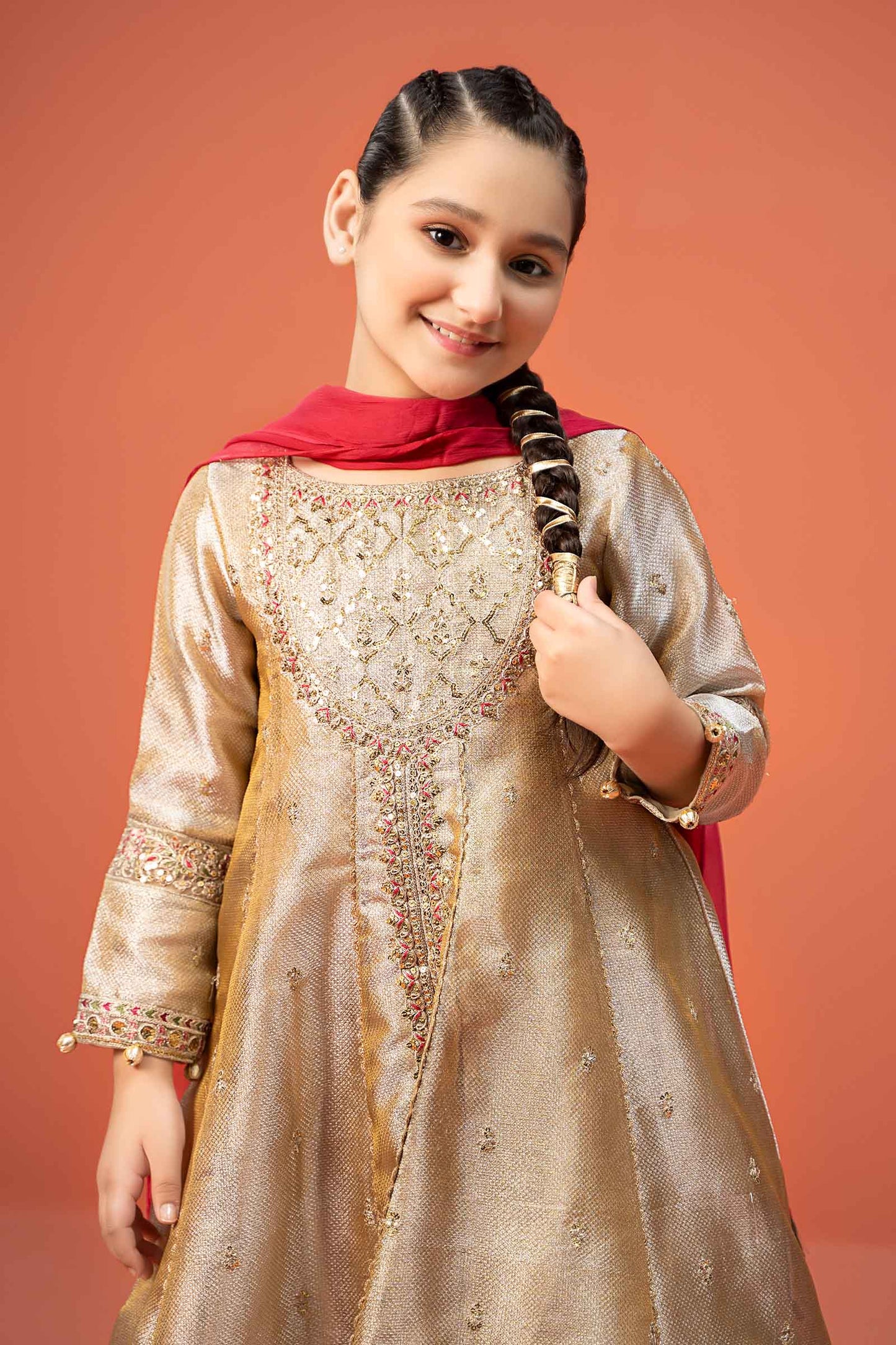 Maria B | 3 Piece Embroidered Zari jacquard Suit | MKS-W24-03 6-Apr Gold