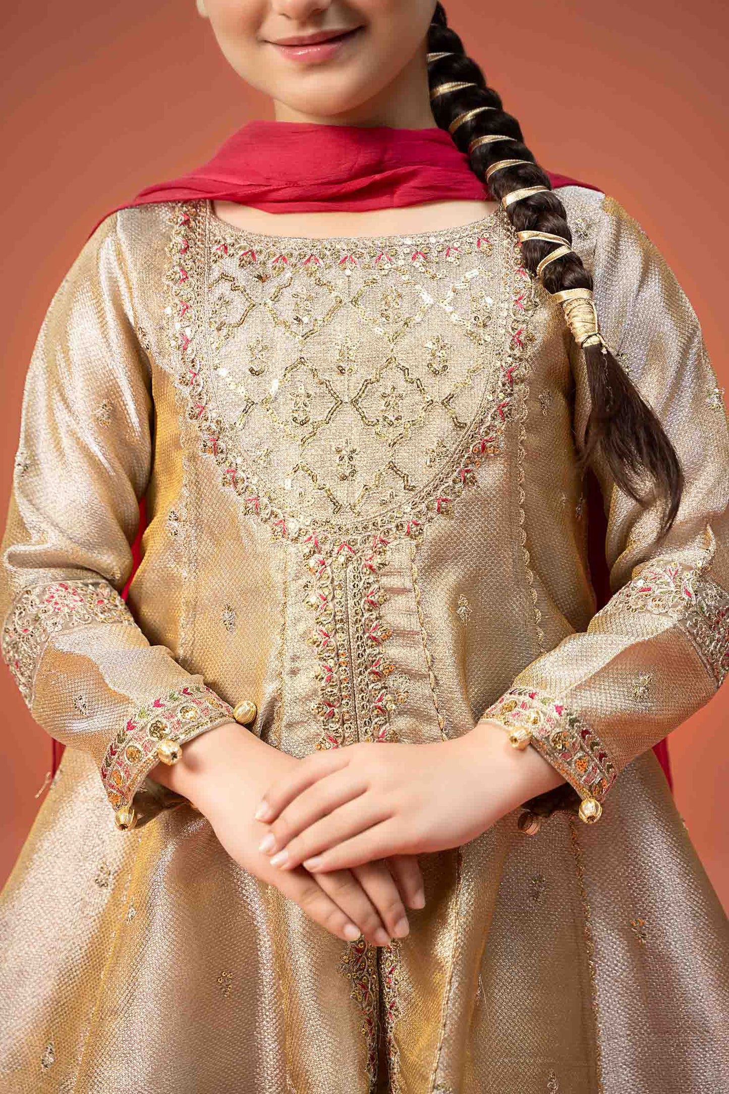Maria B | 3 Piece Embroidered Zari jacquard Suit | MKS-W24-03 8-Jun Gold