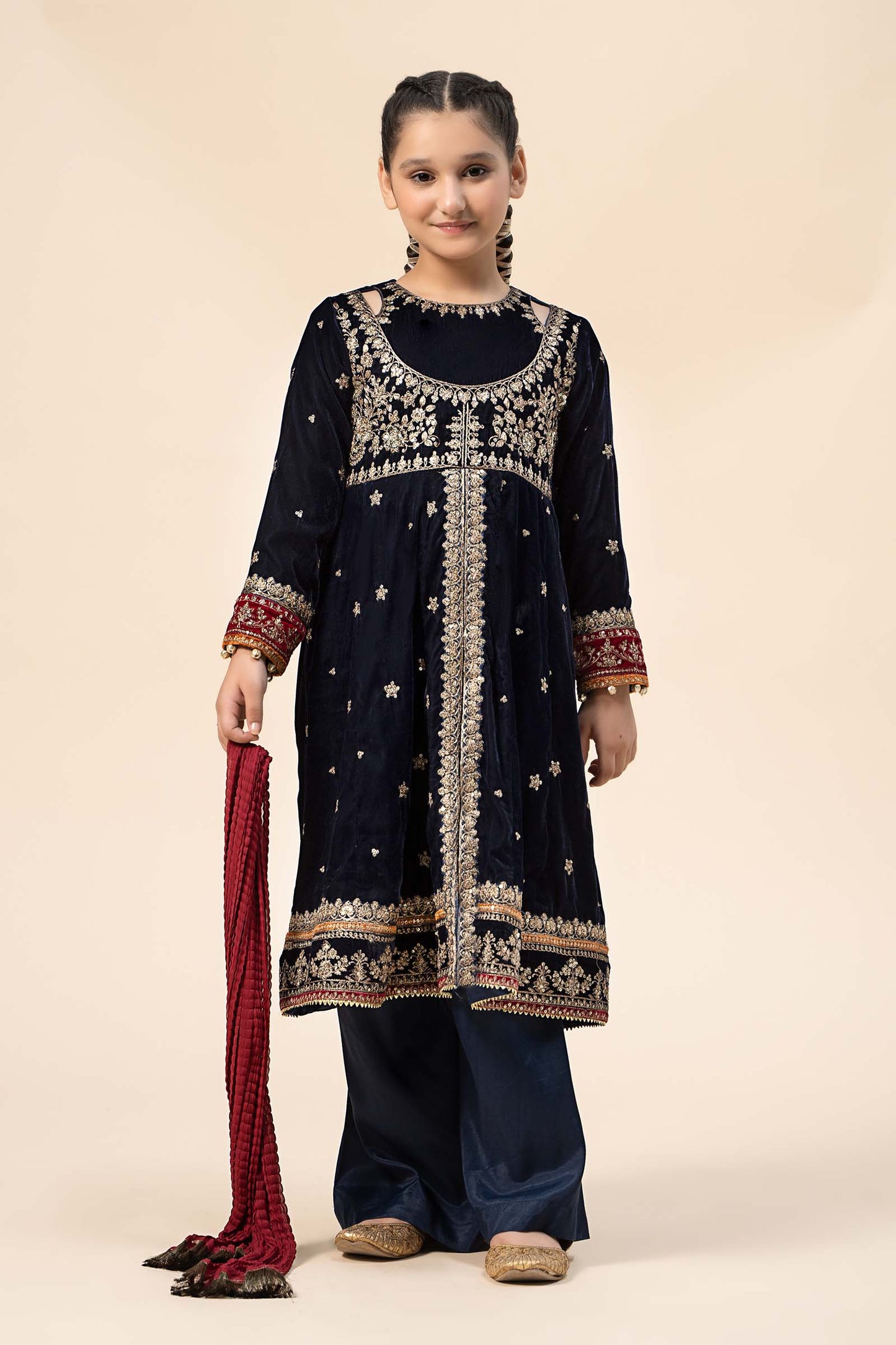 Maria B | 3 Piece Embroidered Velvet Suit | MKS-W24-17 4-Feb Blue