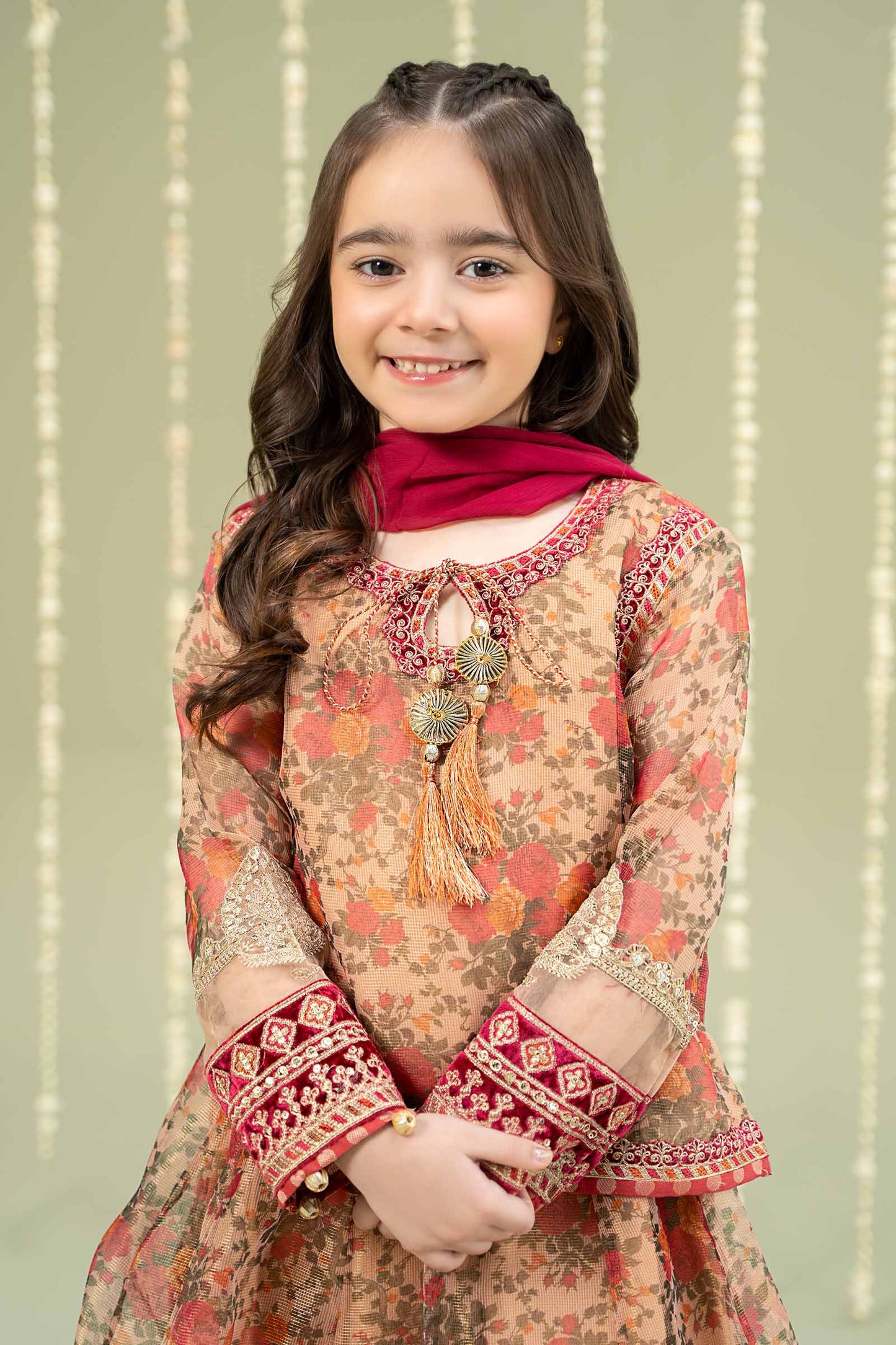 Maria B | 3 Piece Embroidered Cotton Maoori Net Suit | MKS-W24-35 6-Apr Beige