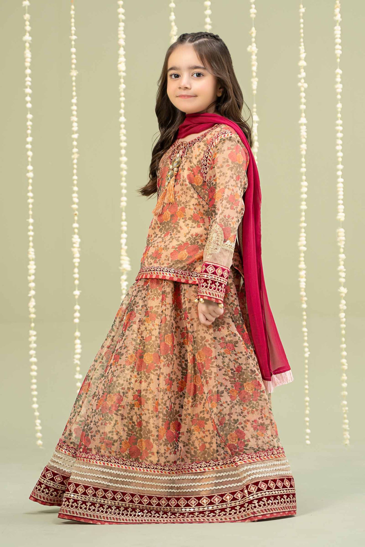 Maria B | 3 Piece Embroidered Cotton Maoori Net Suit | MKS-W24-35 14-Dec Beige