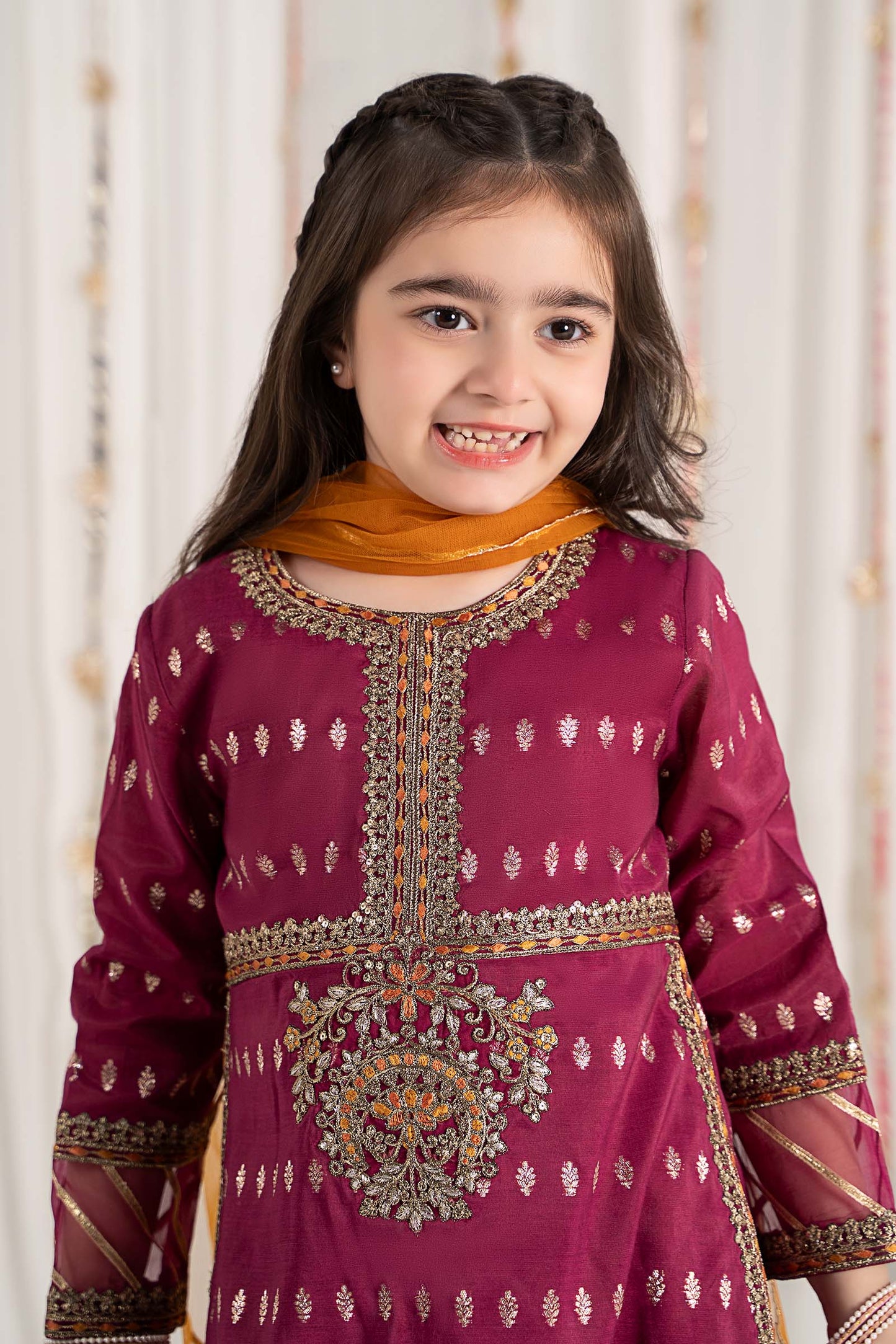 Maria B | 3 Piece Embroidered Raw Silk Suit | MKS-EF25-30 8-Jun Maroon