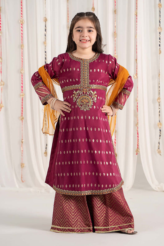 Maria B | 3 Piece Embroidered Raw Silk Suit | MKS-EF25-30 4-Feb Maroon