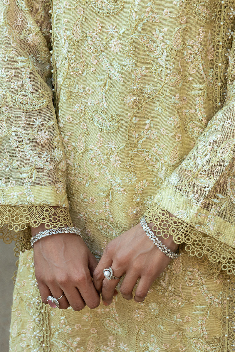 Mushq | Saugaat City of Lights | Faryal M Pastel Yellow Cotton Net