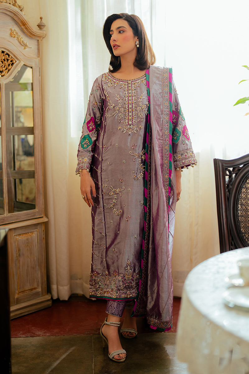 Mushq | Sunehri Resham Edit | AAIDAH XS Pinkish Gray Satin Zari