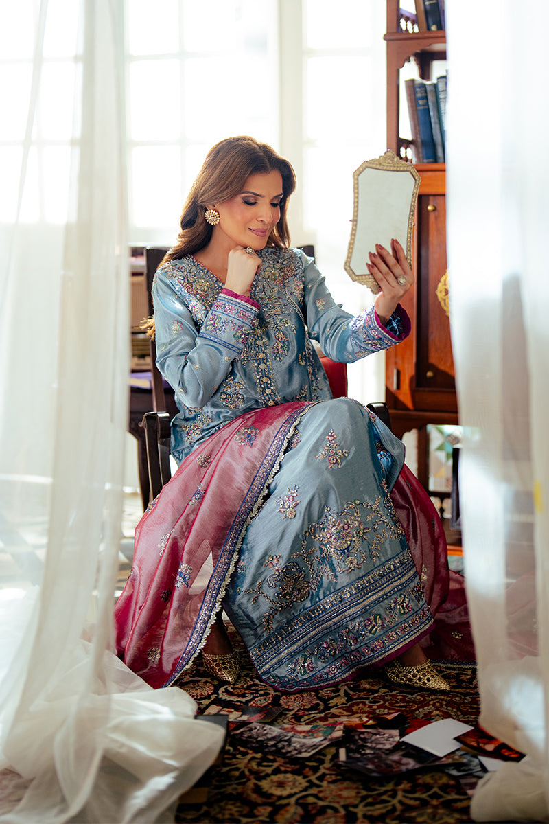 Mushq | Sunehri Resham Edit | NEELAM XL Blue Satin Zari