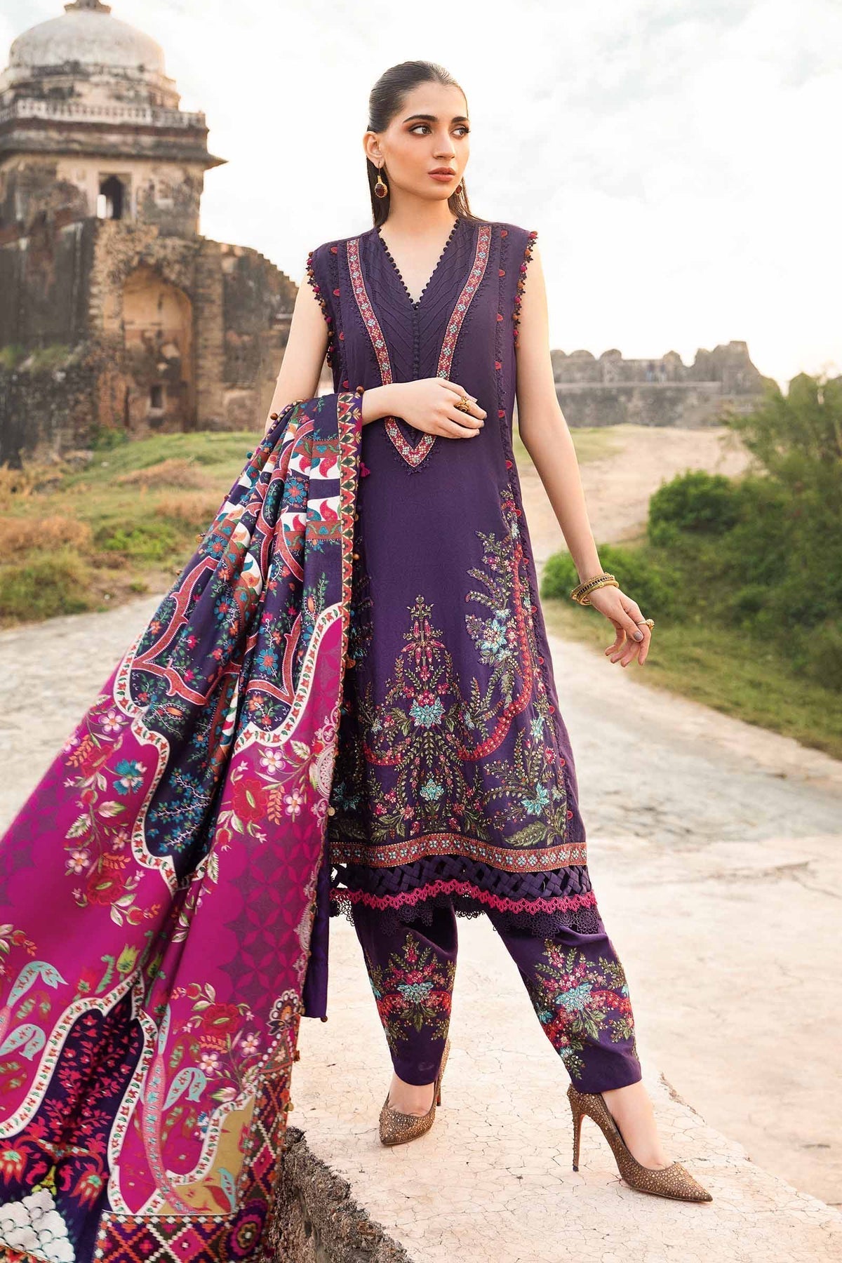 Maria B | M Prints Winter 24 | MPT-2402-A S Dark Purple Linen