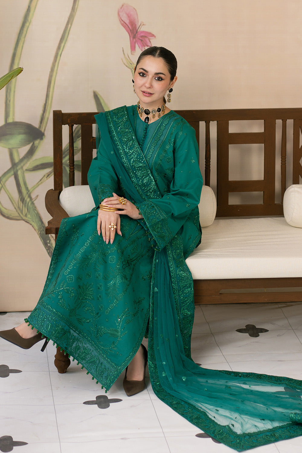 Maryum N Maria | Eid Luxury Lawn 25 | AFAREEN - MS50149 L Emerald Green Lawn