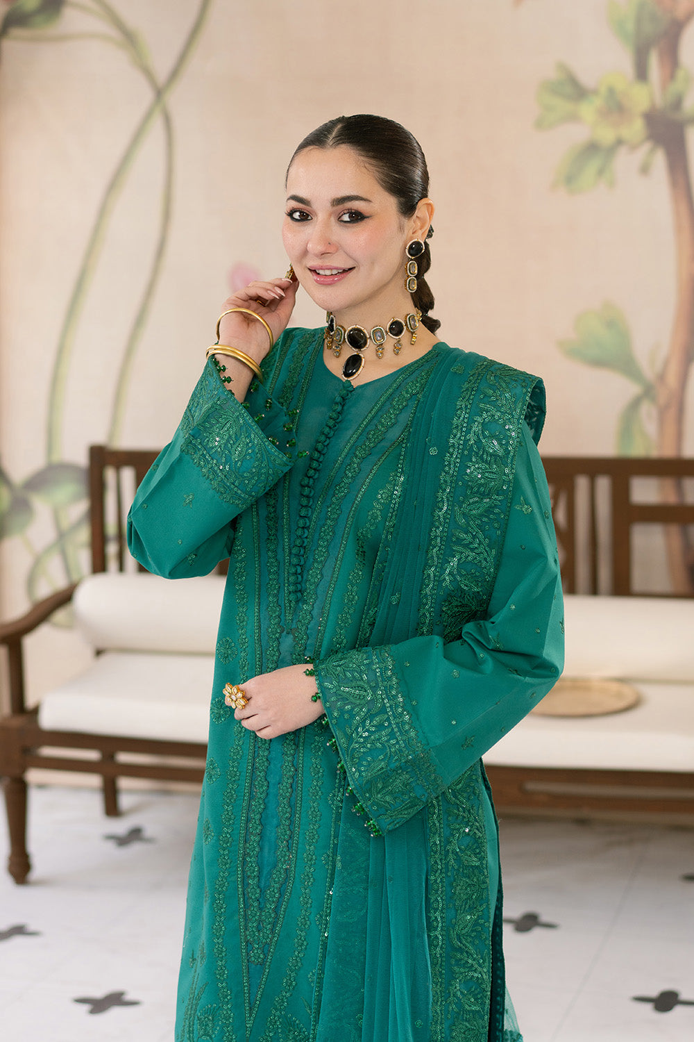 Maryum N Maria | Eid Luxury Lawn 25 | AFAREEN - MS50149 M Emerald Green Lawn