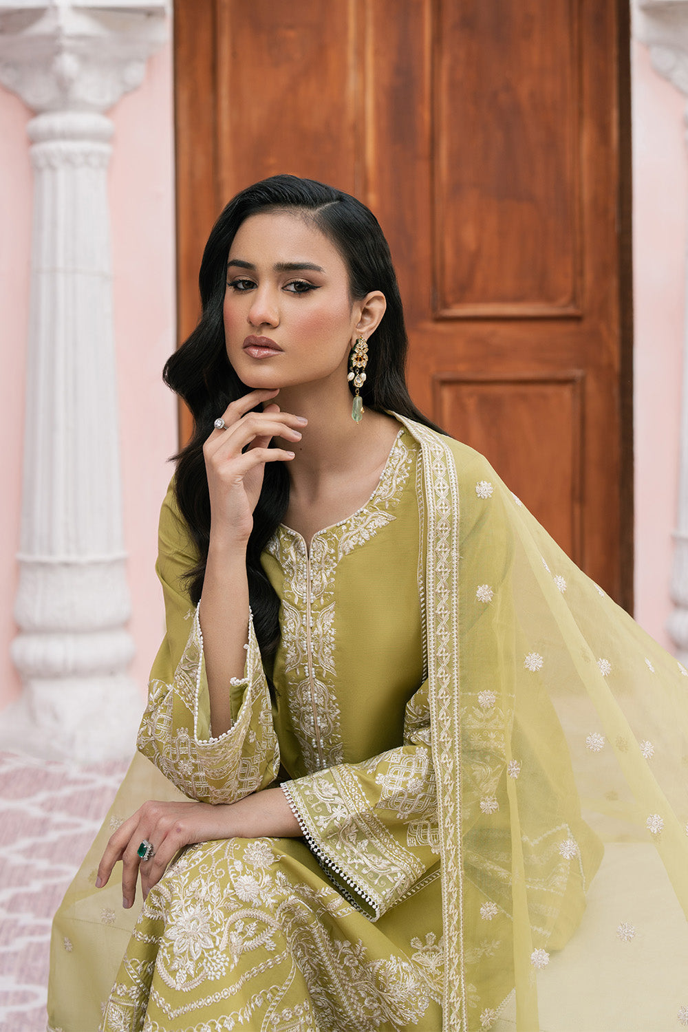 Maryum N Maria | Eid Luxury Lawn 25 | ARGHAVAN - MS50150 L Olive Lawn