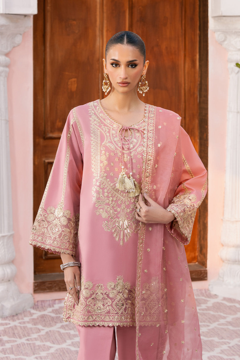 Maryum N Maria | Eid Luxury Lawn 25 | AZITA - MS50152 L Salmon Pink Lawn