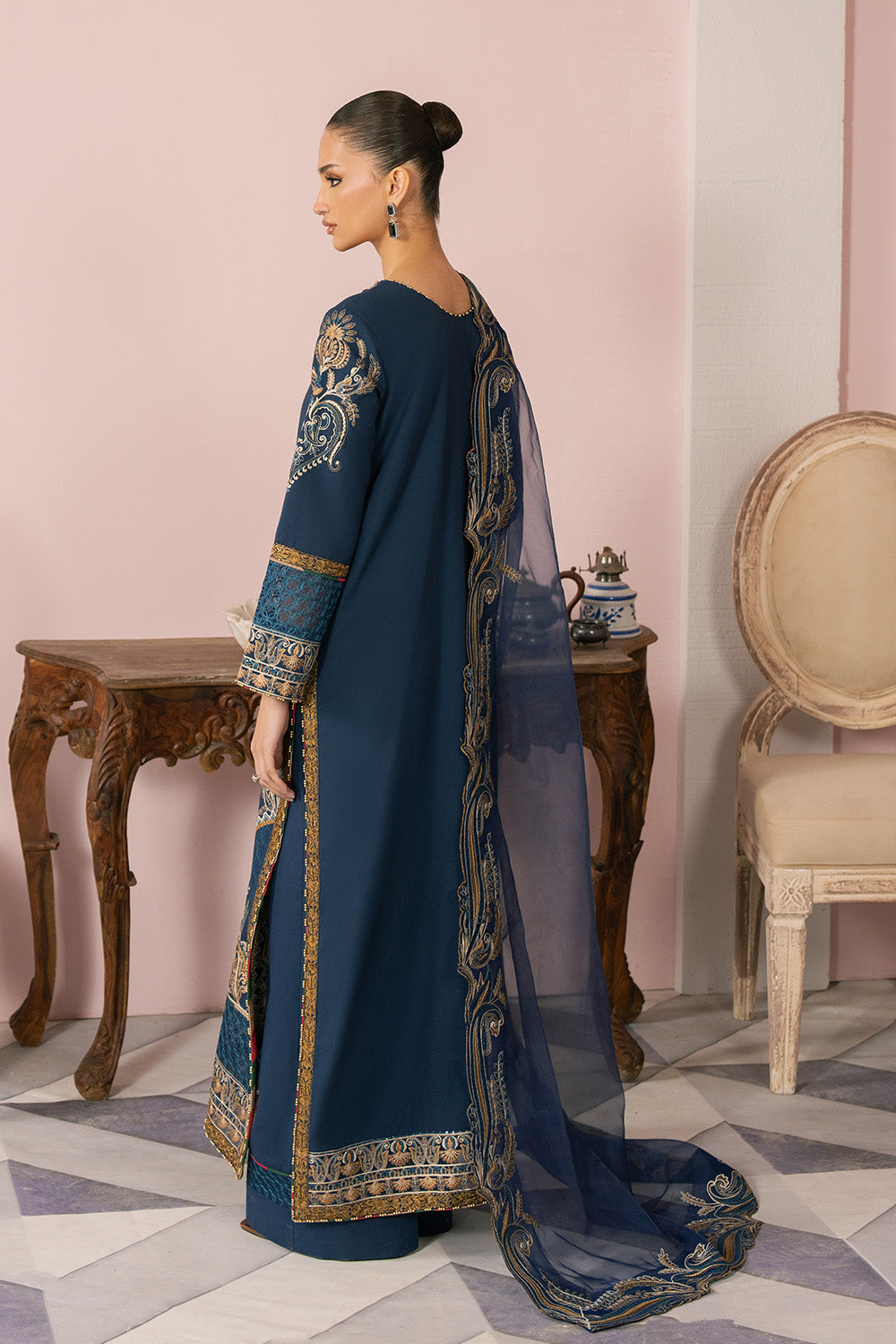 Maryum N Maria | Eid Luxury Lawn 25 | ARA - MS50160 S Navy Blue Lawn