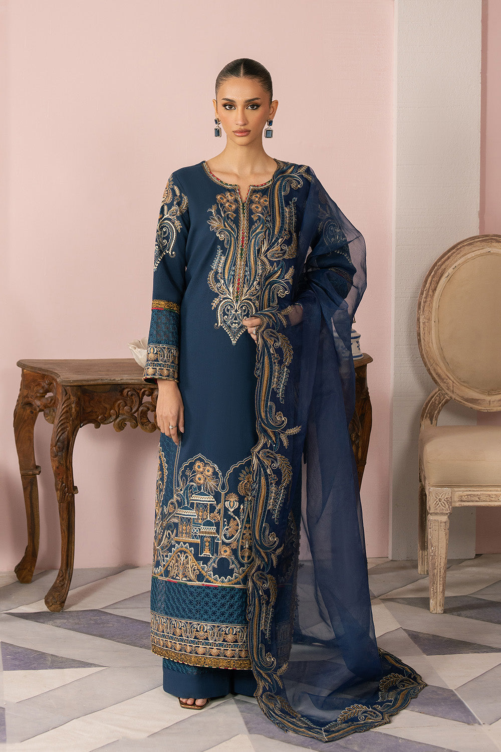 Maryum N Maria | Eid Luxury Lawn 25 | ARA - MS50160 L Navy Blue Lawn