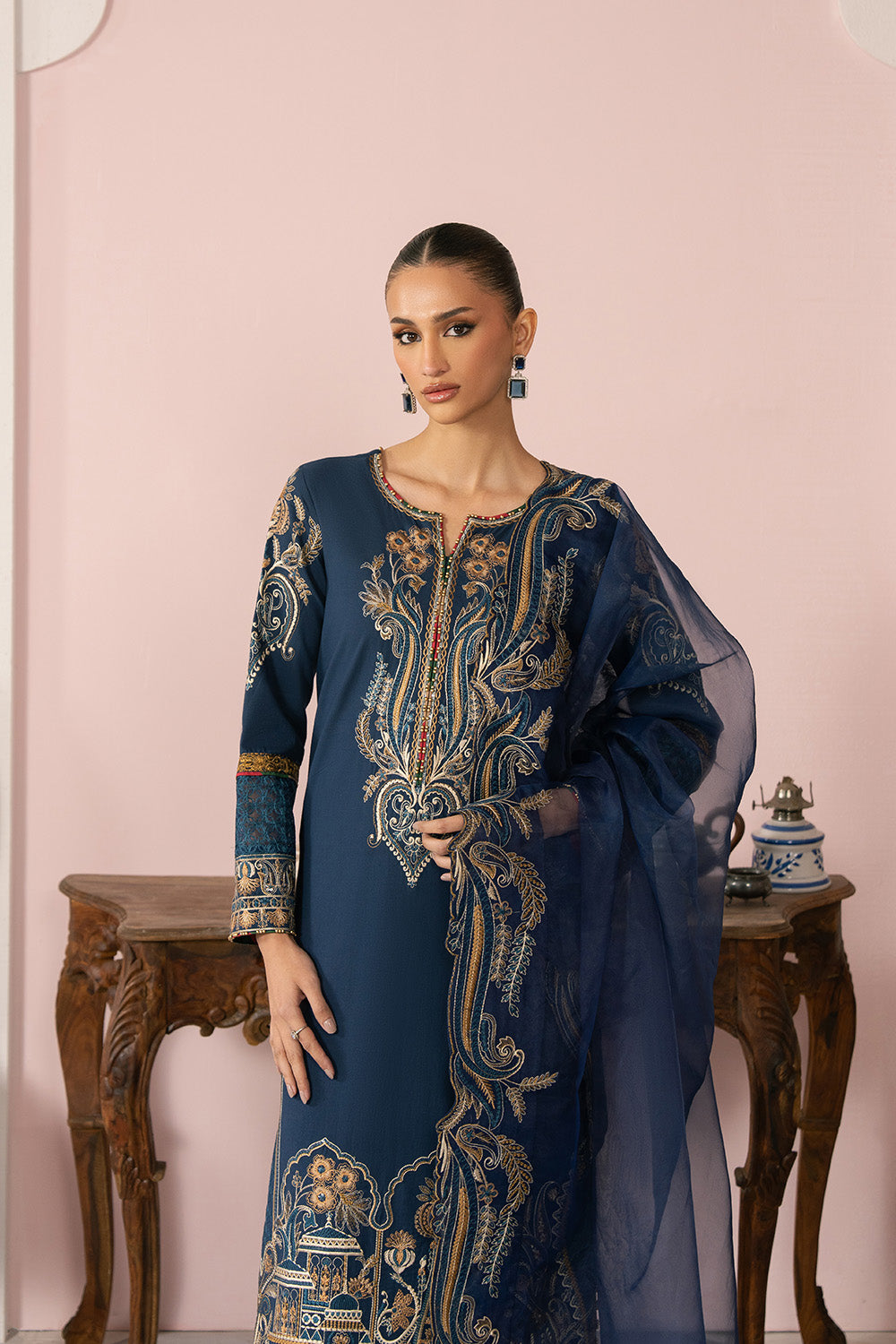 Maryum N Maria | Eid Luxury Lawn 25 | ARA - MS50160 M Navy Blue Lawn