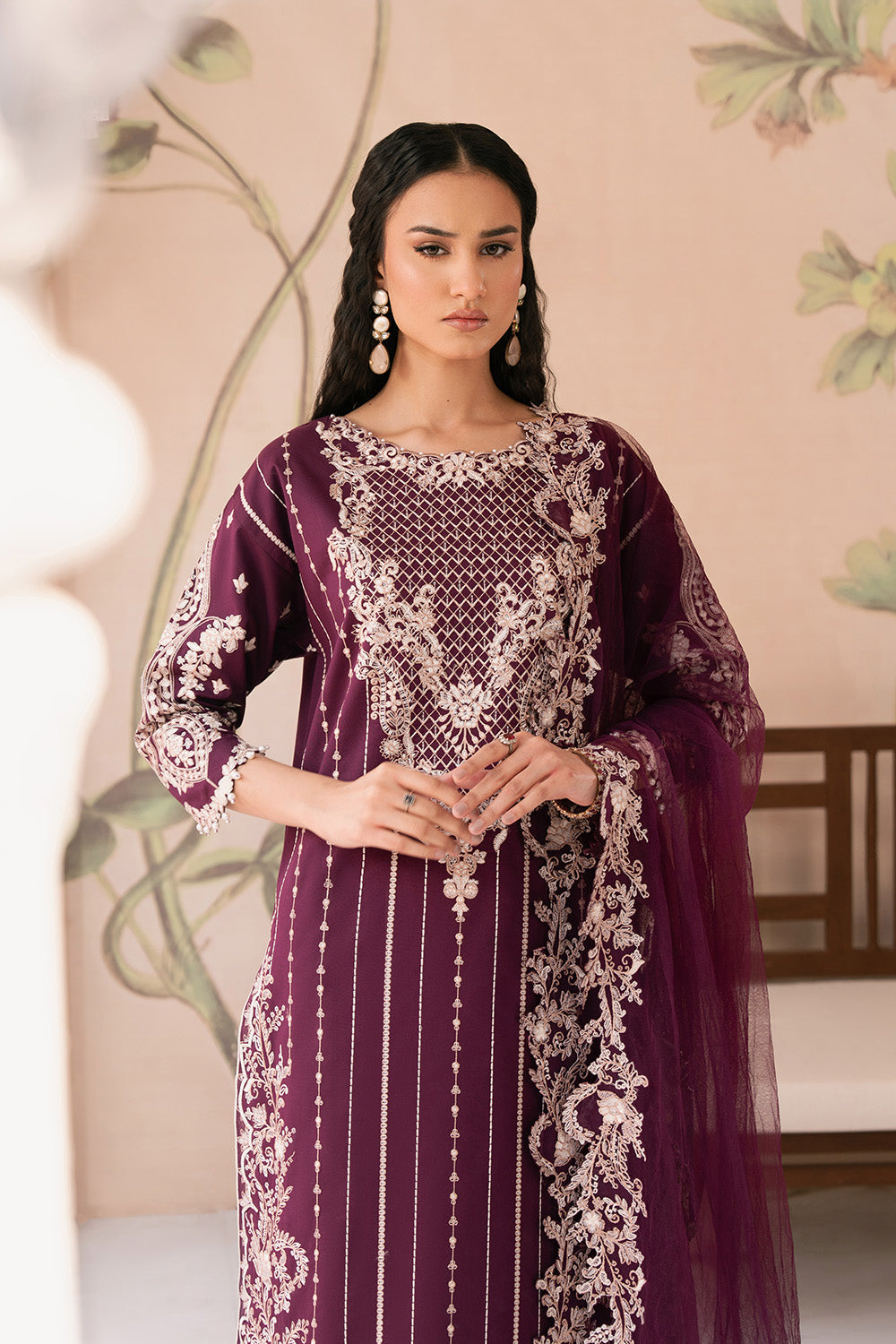 Maryum N Maria | Eid Luxury Lawn 25 | ALALEH - MS50163 M Plum Lawn