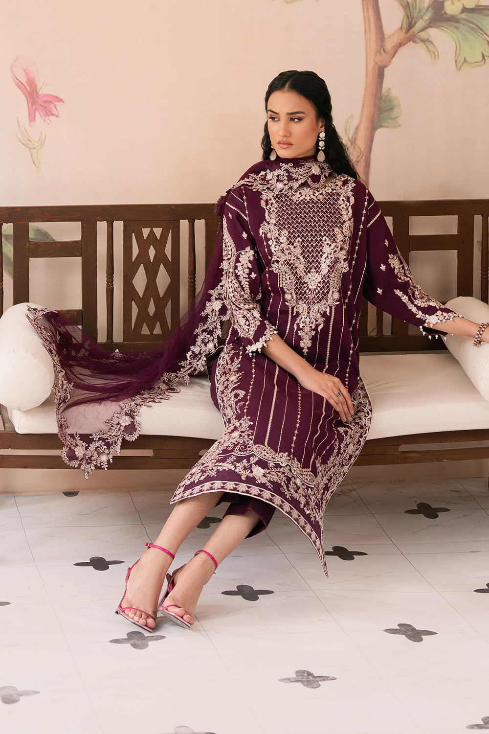 Maryum N Maria | Eid Luxury Lawn 25 | ALALEH - MS50163 L Plum Lawn